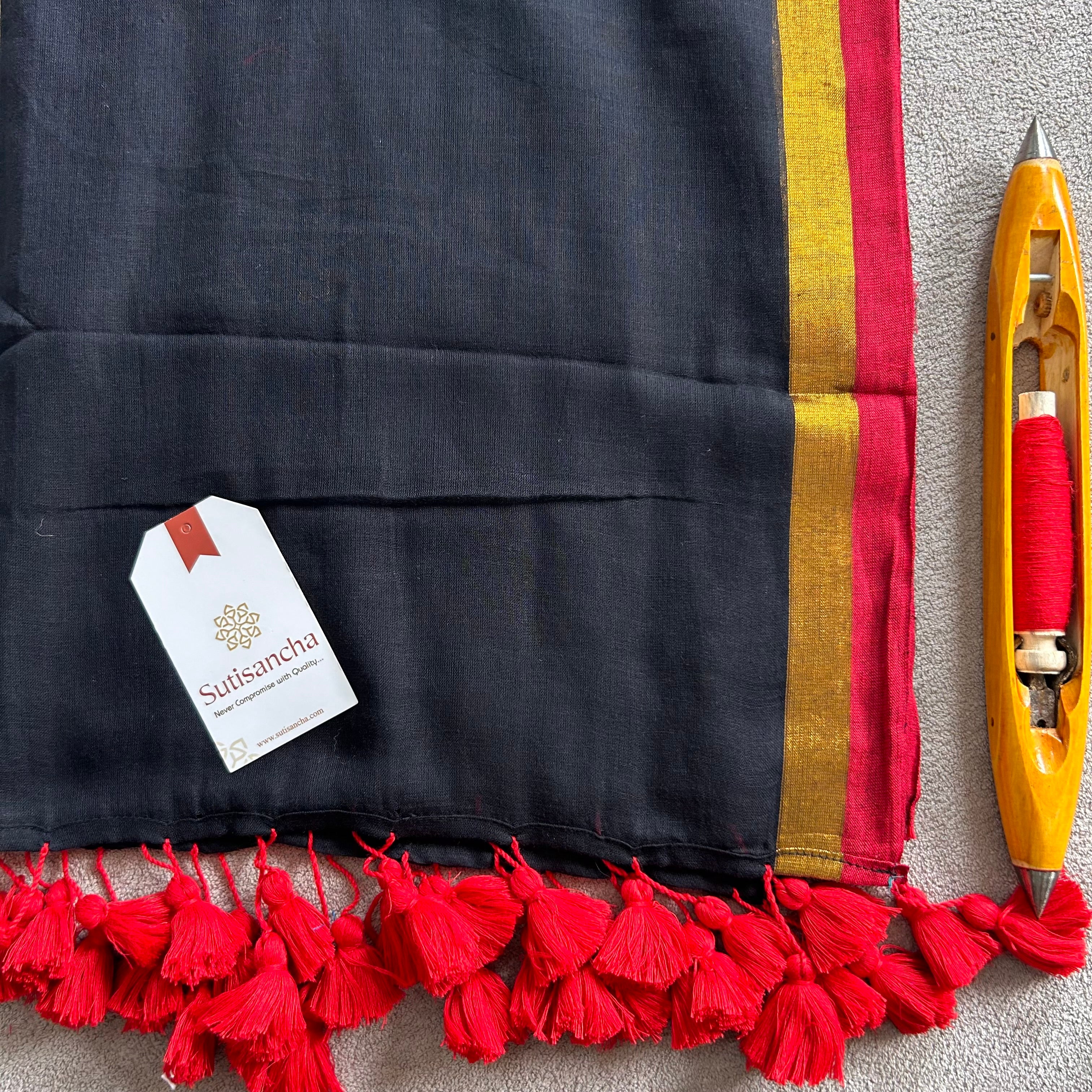 Classic Black Mul Cotton Saree