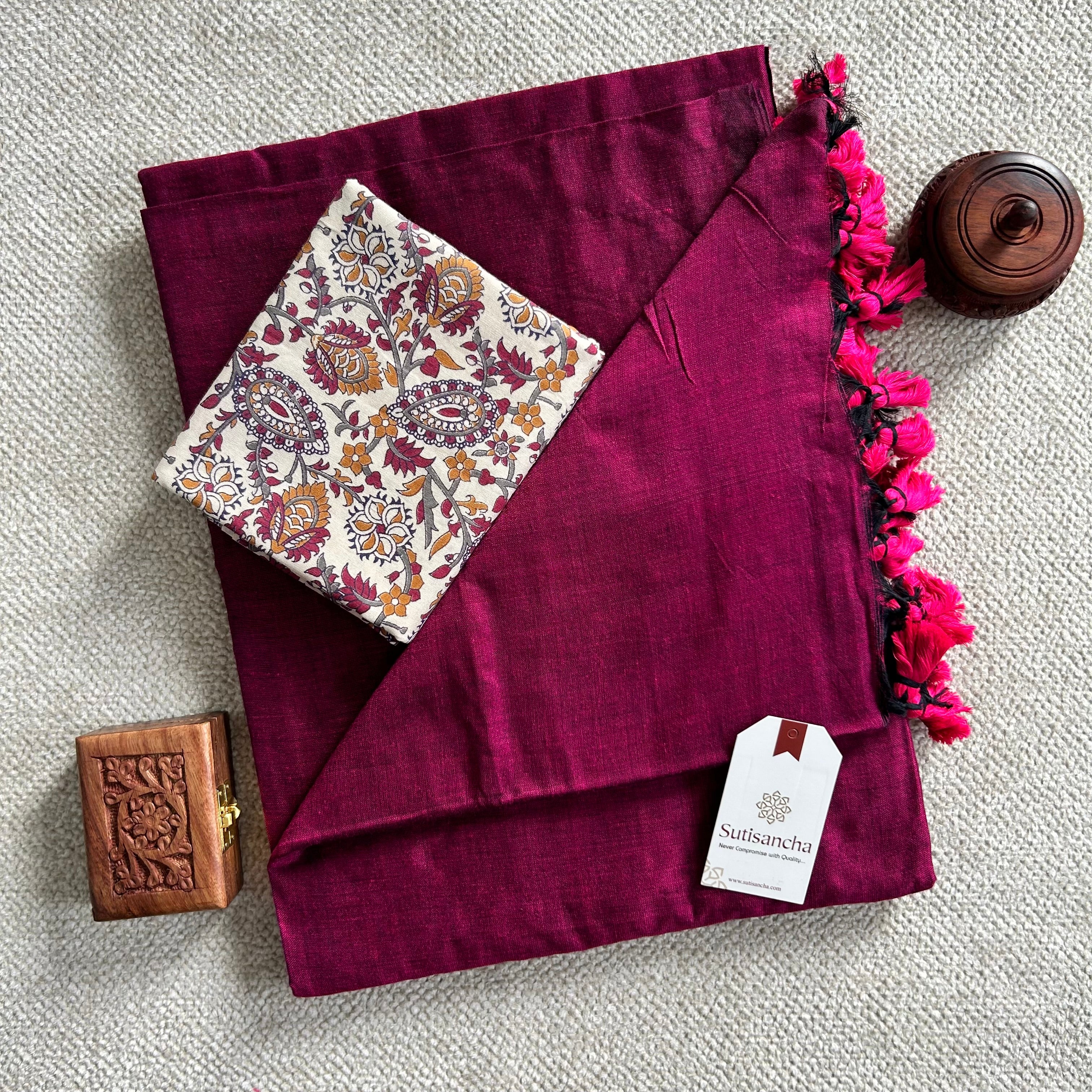 Sutisancha Queen Pink Handloom Cotton Saree With Blouse
