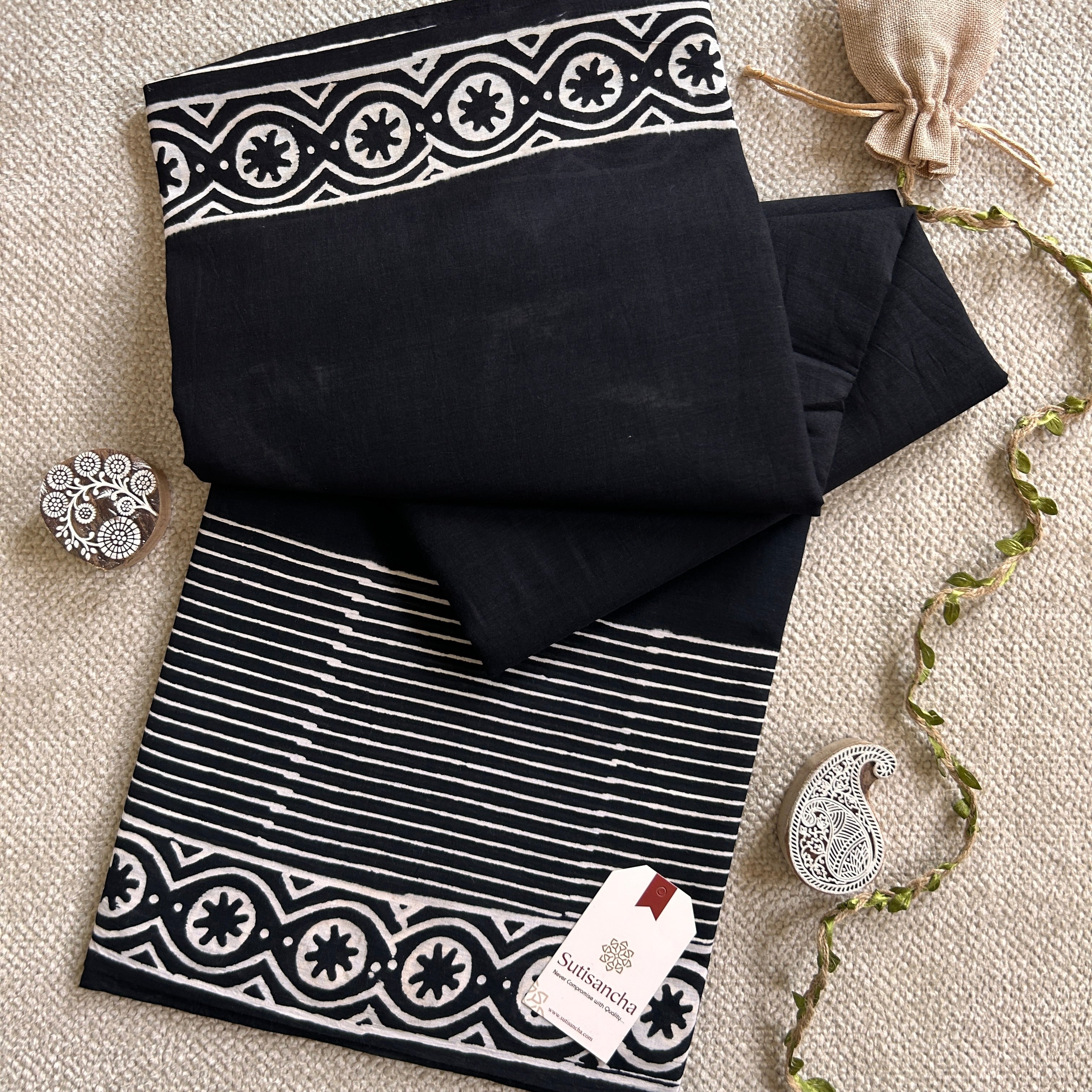 Bagru Hand Block Printed Mulmul Cotton Designer Saree