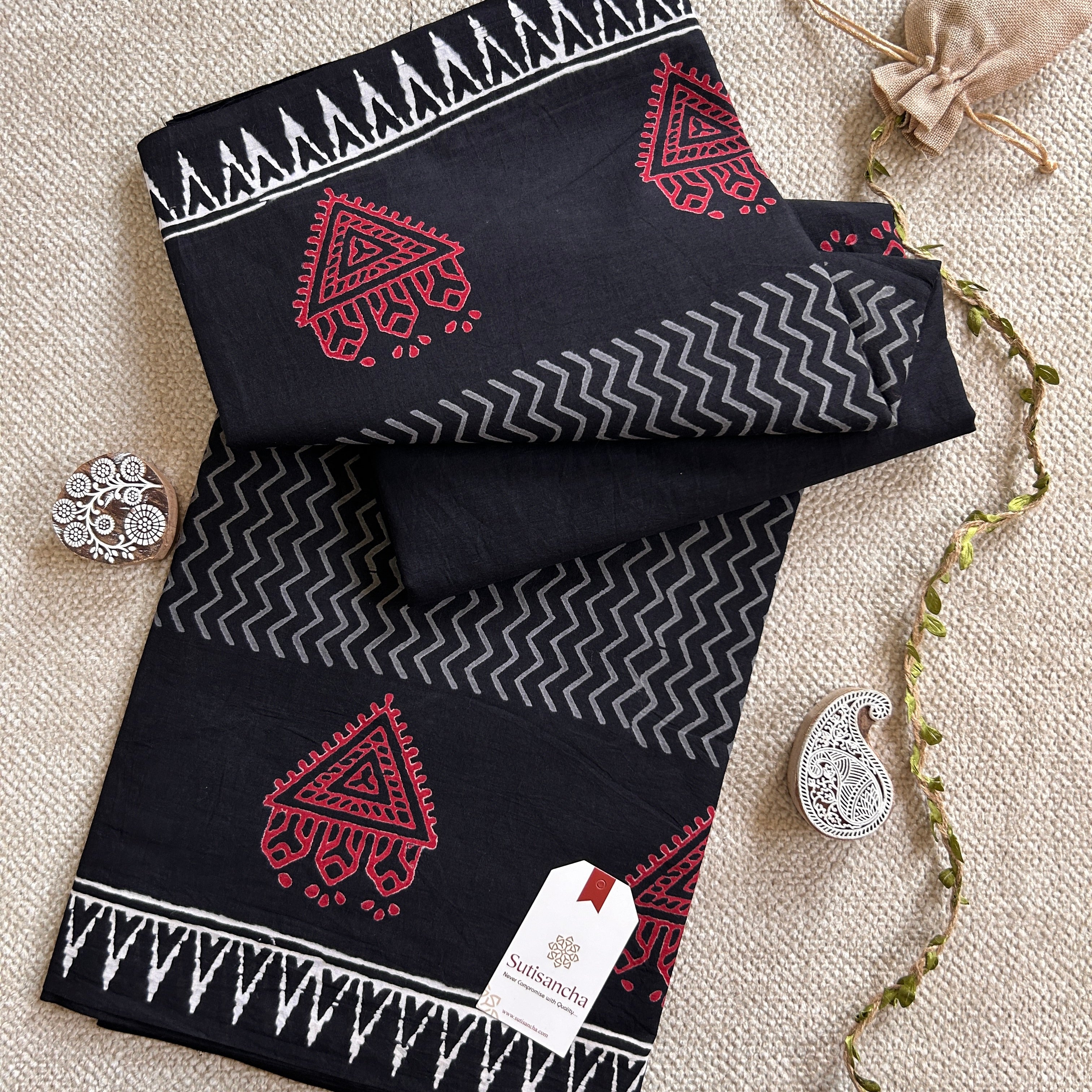 Bagru Hand Block Printed Mulmul Cotton Designer Saree