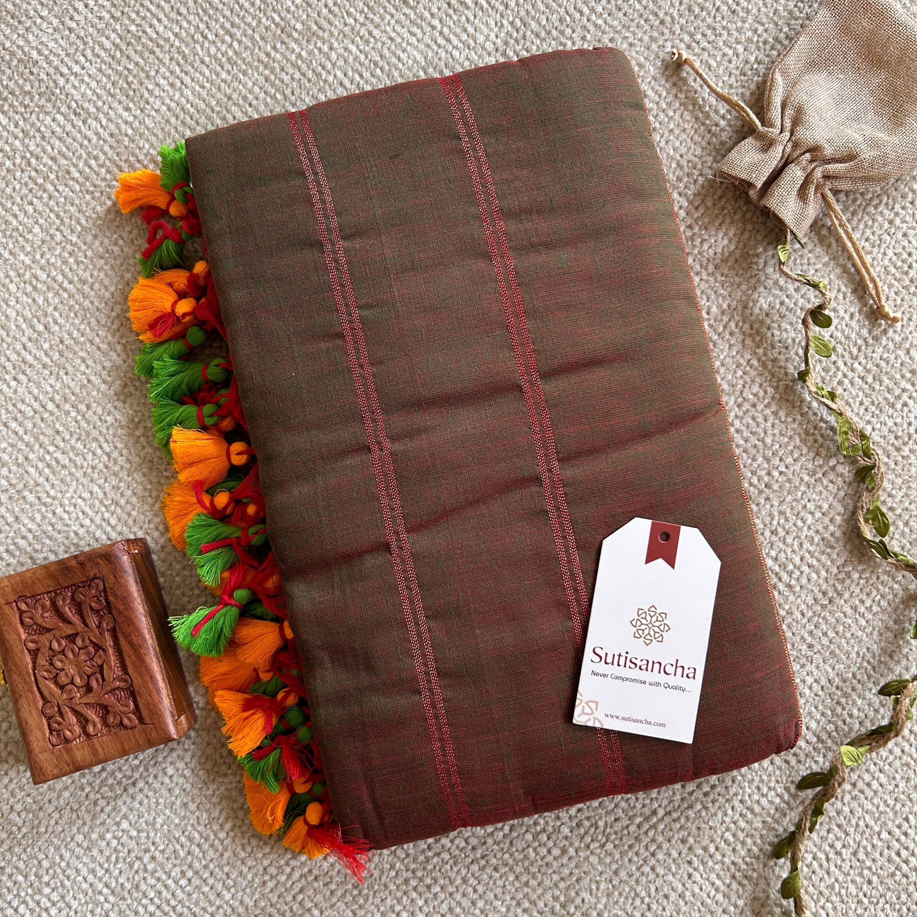 Sutisancha Dualtone Brown Zari Stripe Saree