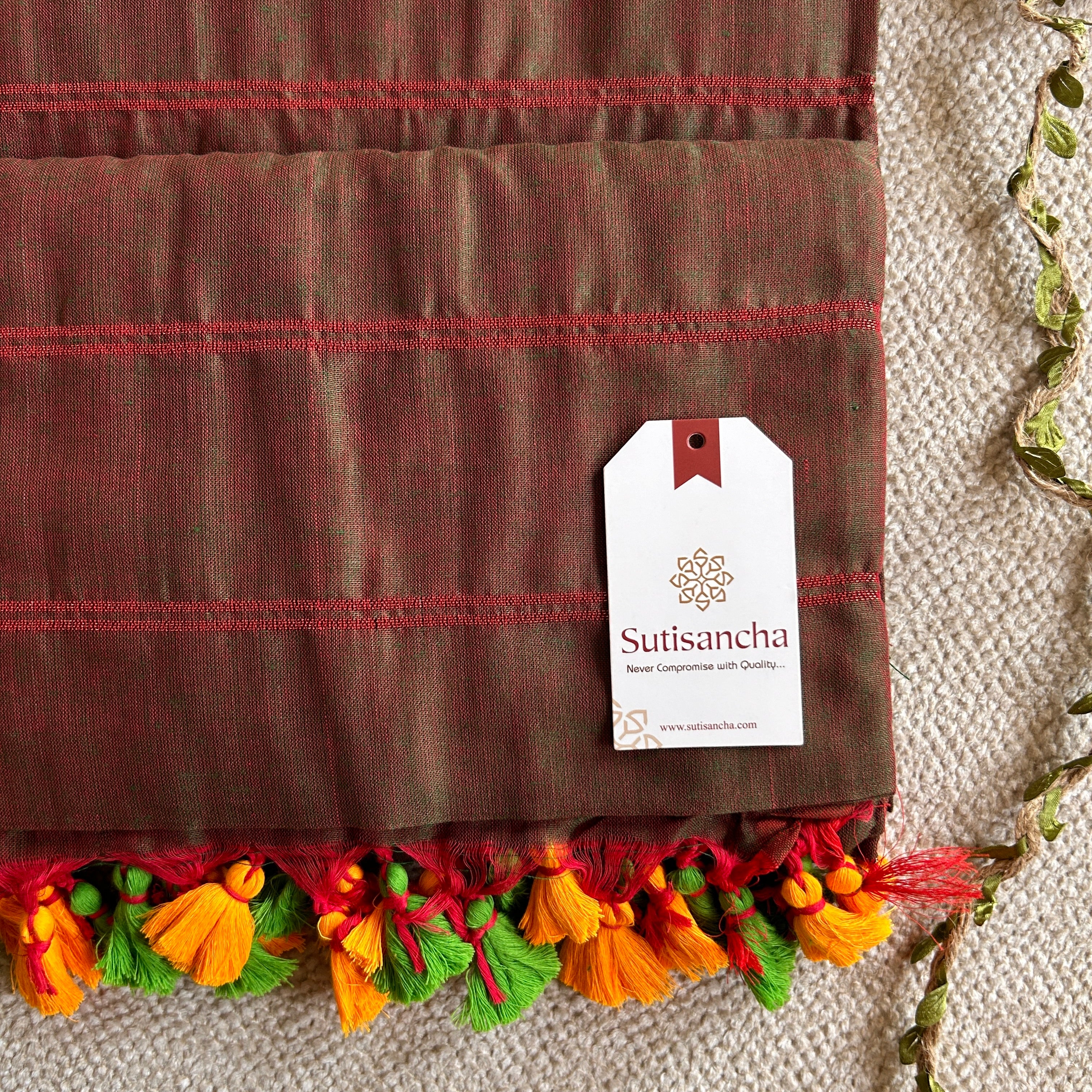 Sutisancha Dualtone Brown Zari Stripe Saree