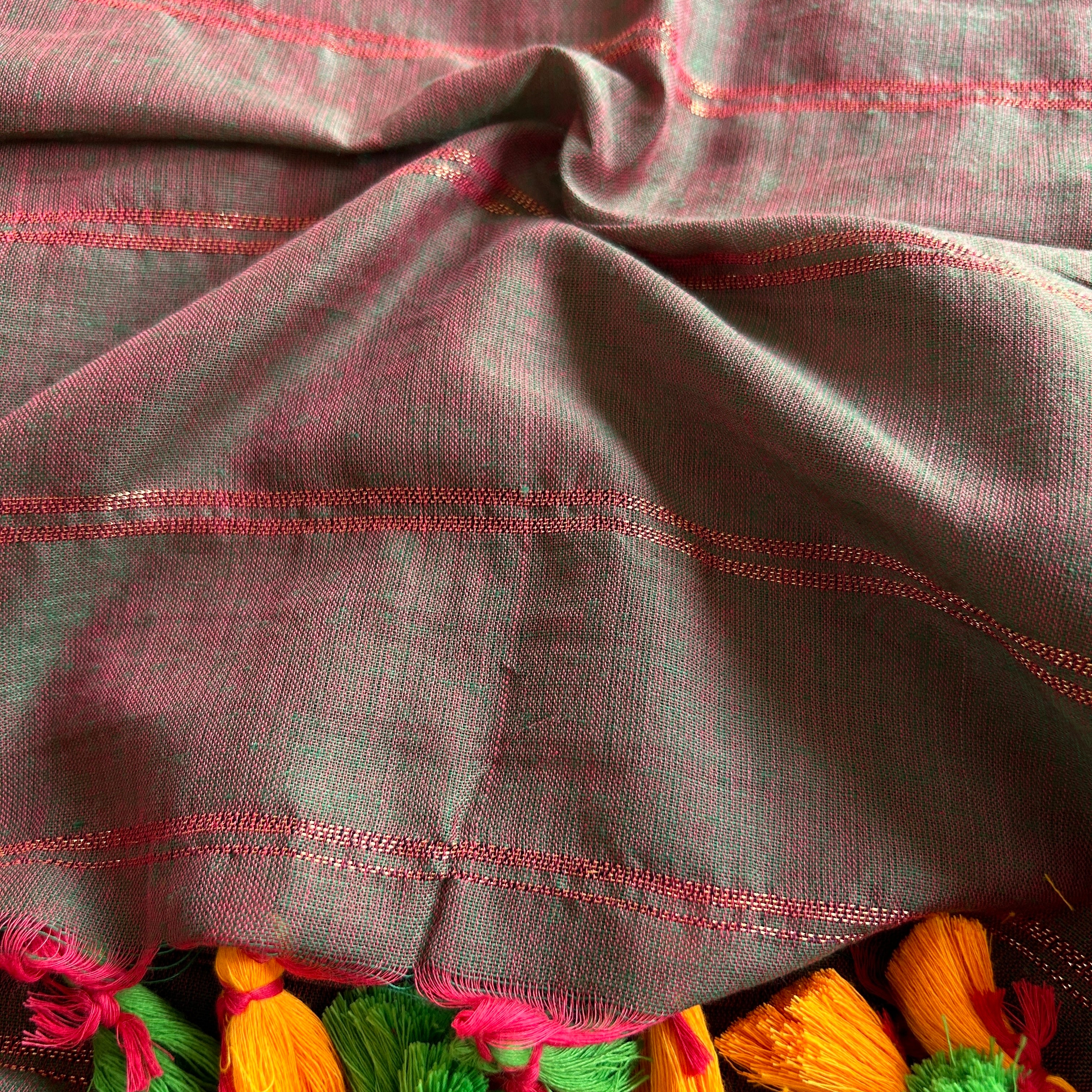 Sutisancha Dualtone Brown Zari Stripe Saree