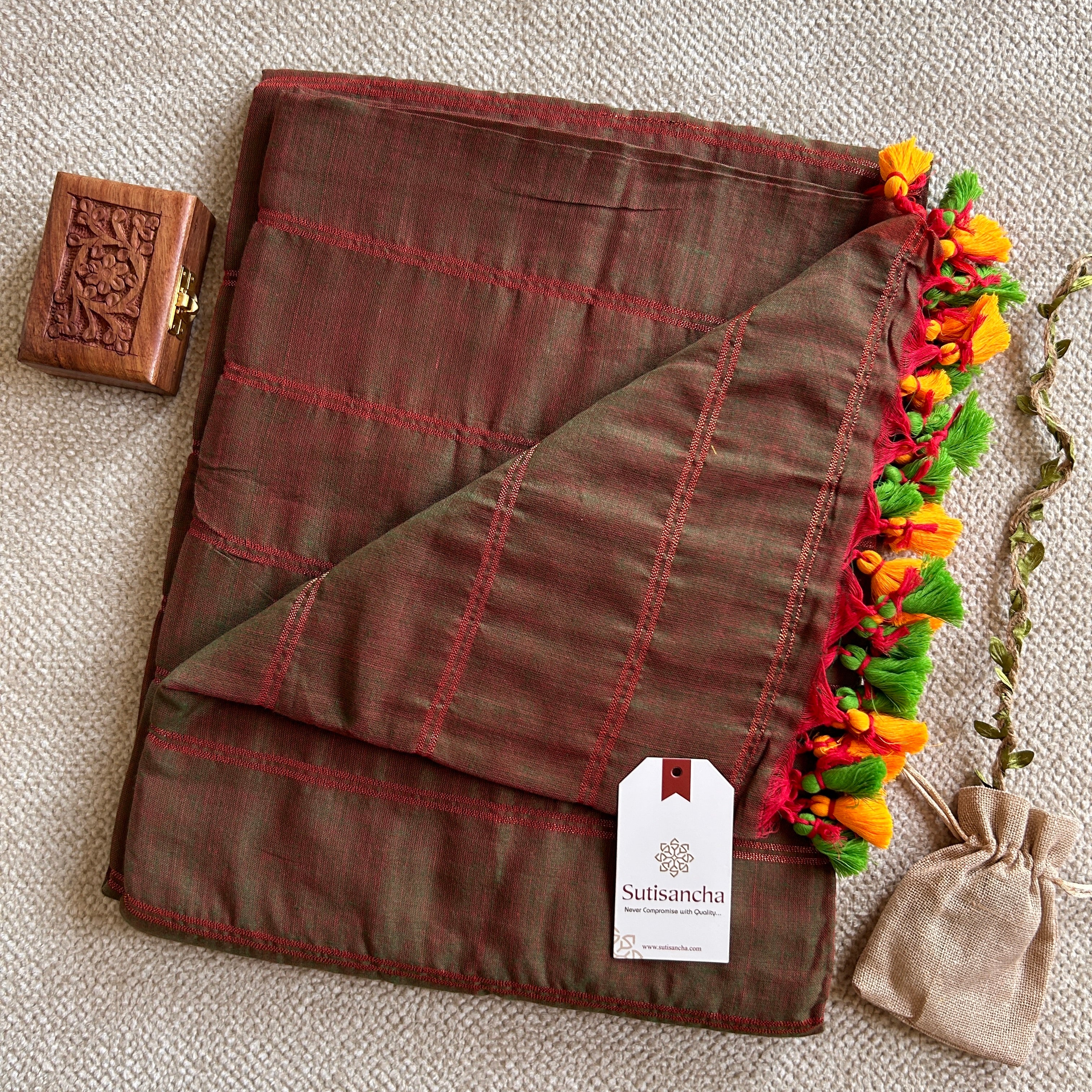 Sutisancha Dualtone Brown Zari Stripe Saree