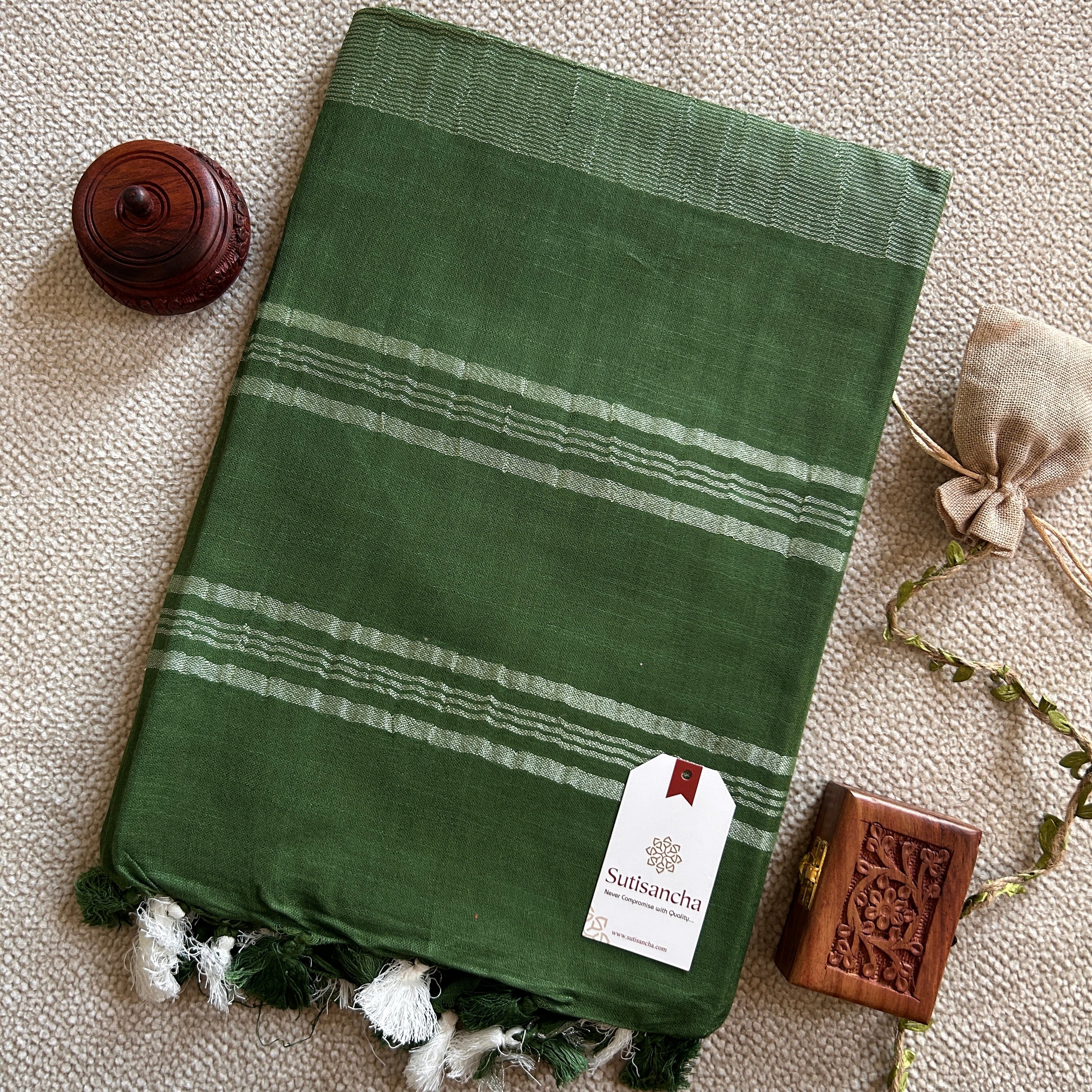 Sutisancha Green Linen Saree
