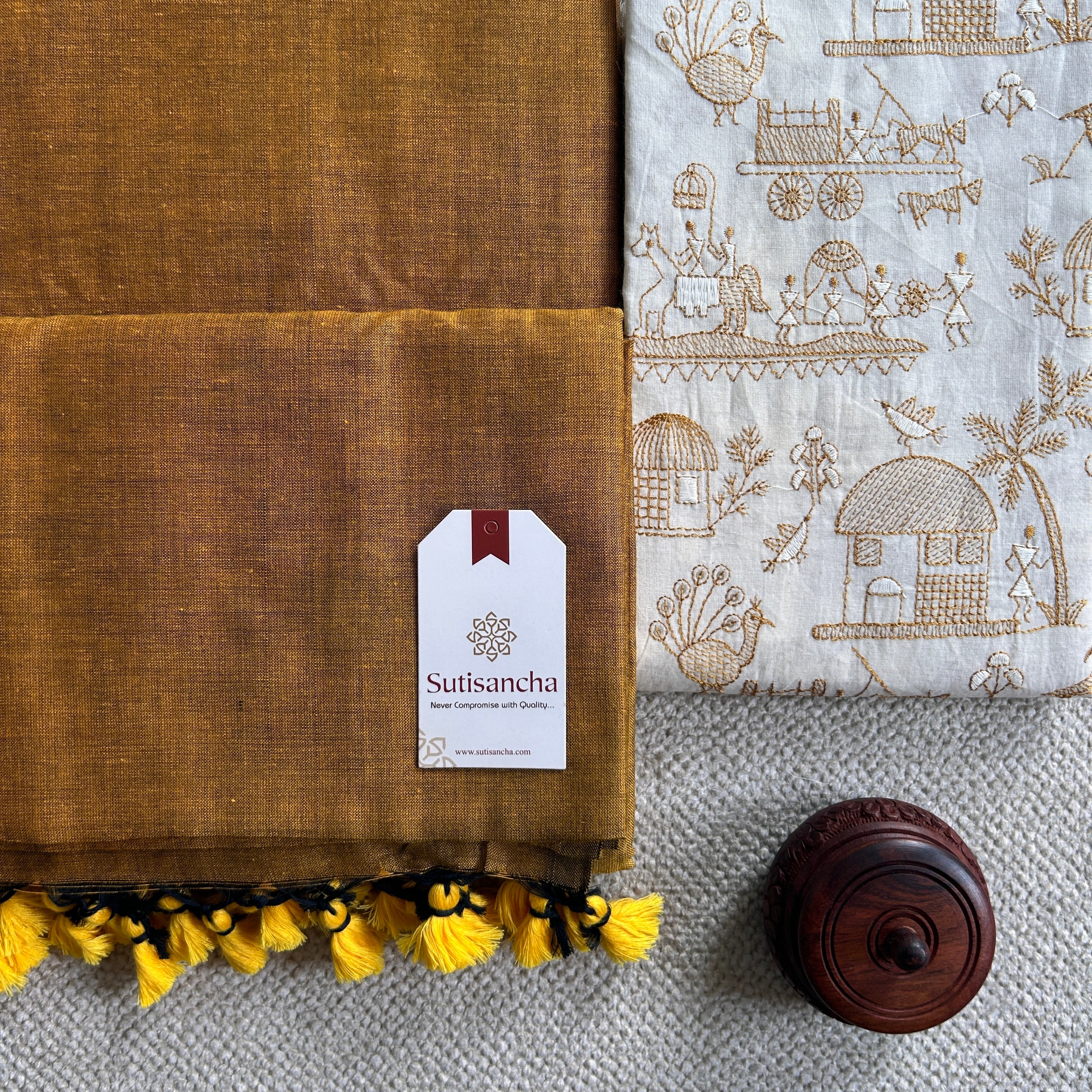 Sutisancha Mustard Handloom Cotton Saree With Blouse