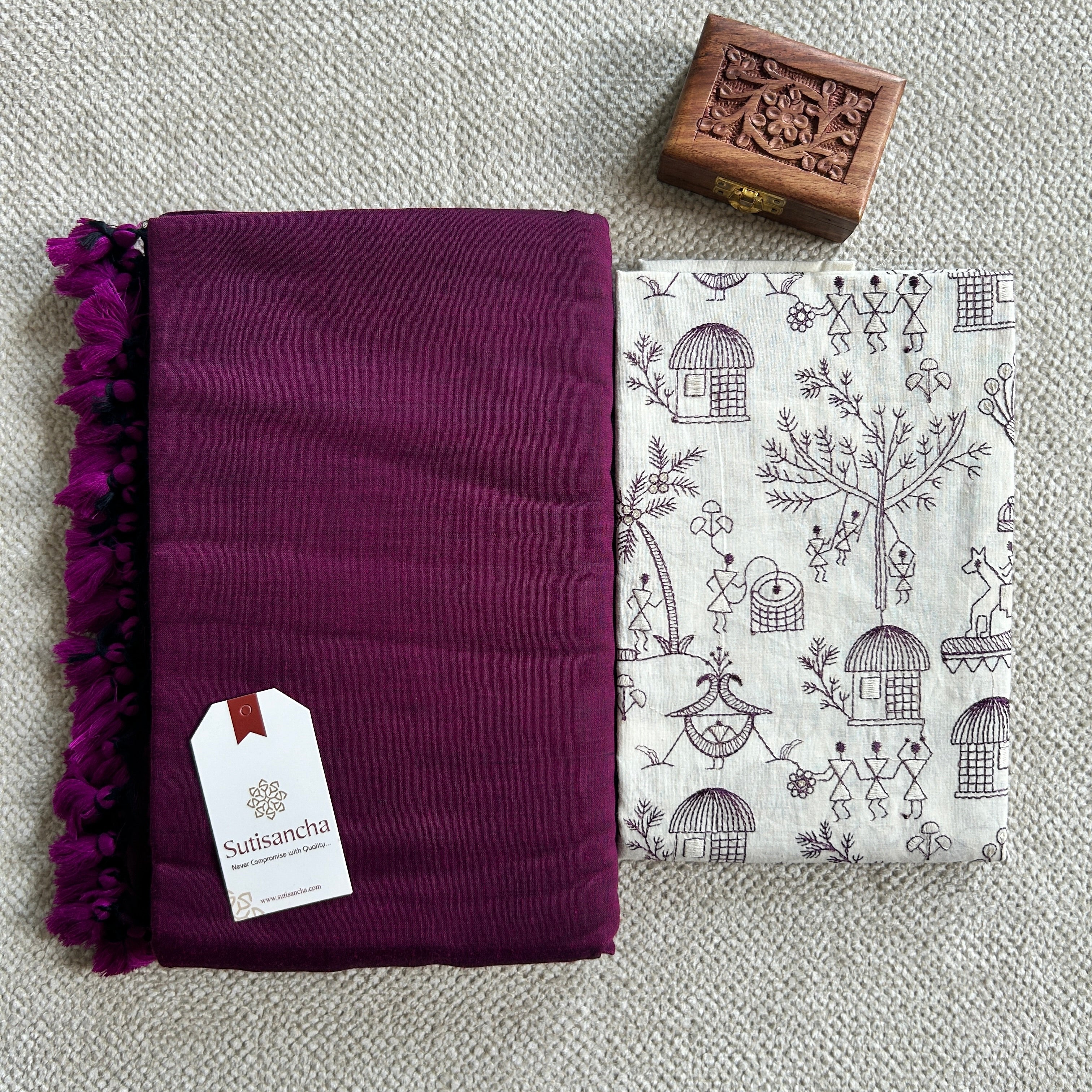 Sutisancha Magenta Handloom Cotton Saree With Blouse