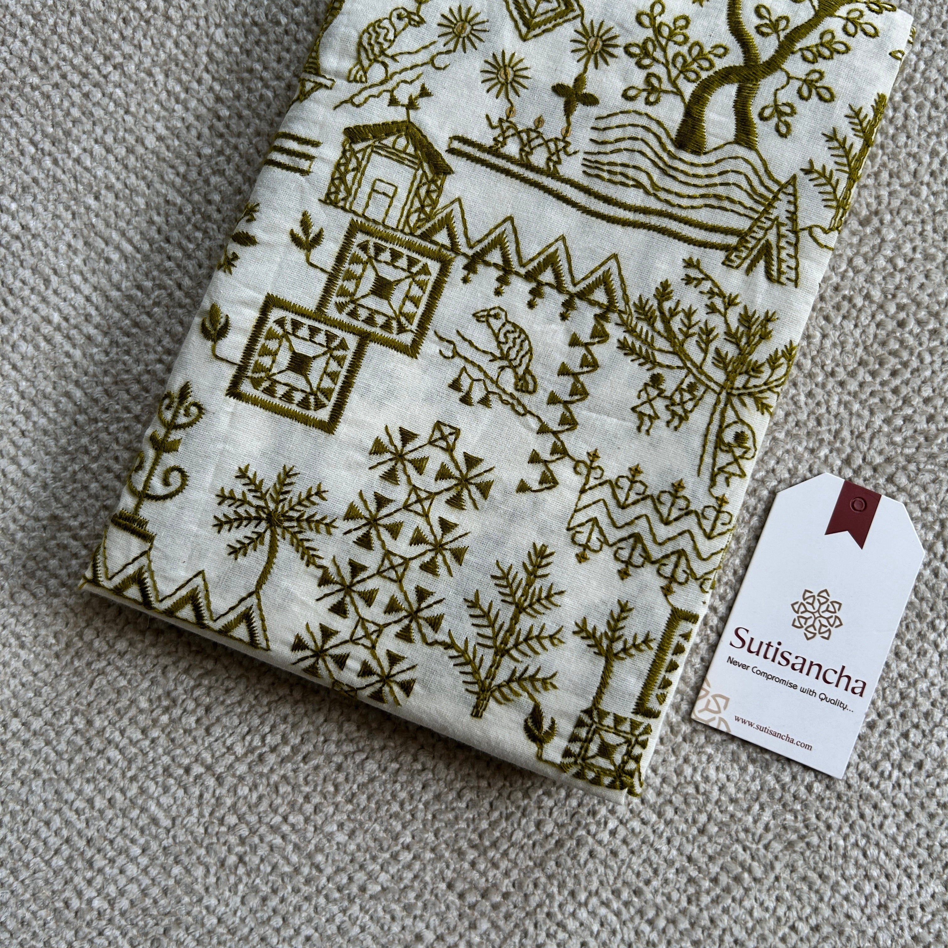 Sutisancha Mehndi Handloom Cotton Saree With Blouse