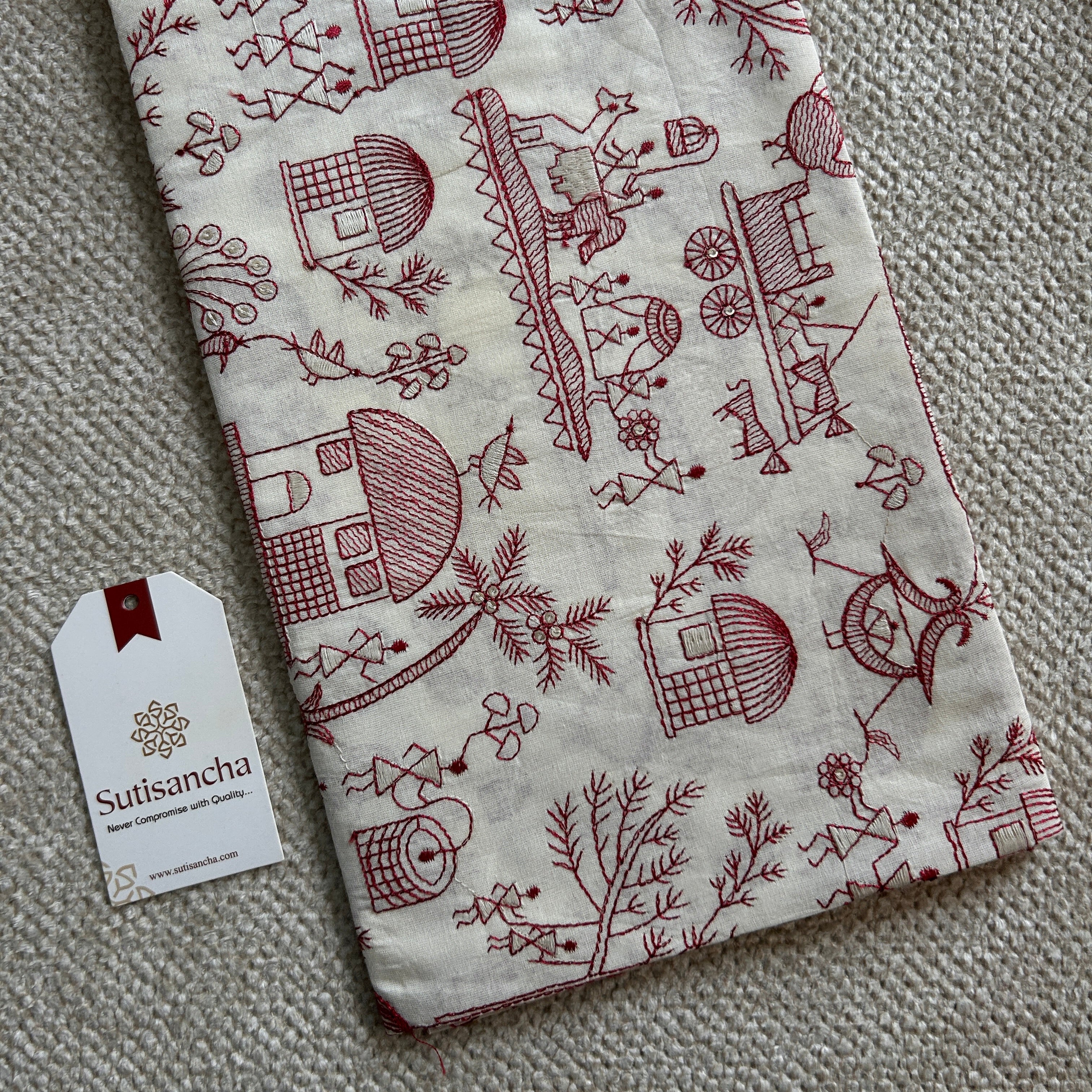 Sutisancha Maroon Handloom Cotton Saree with Designer Blouse