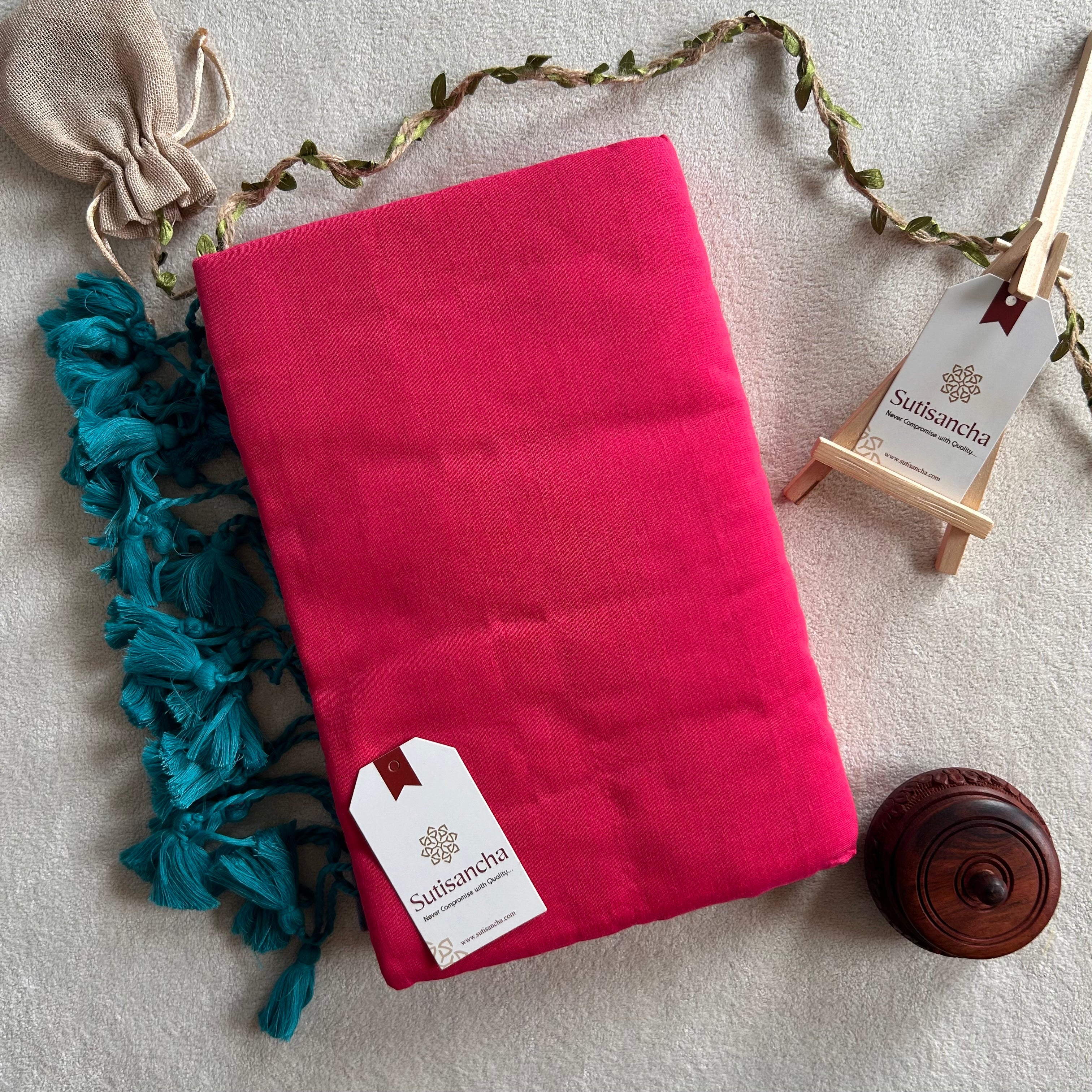 Sutisancha Pink & sky Border Handloom Saree