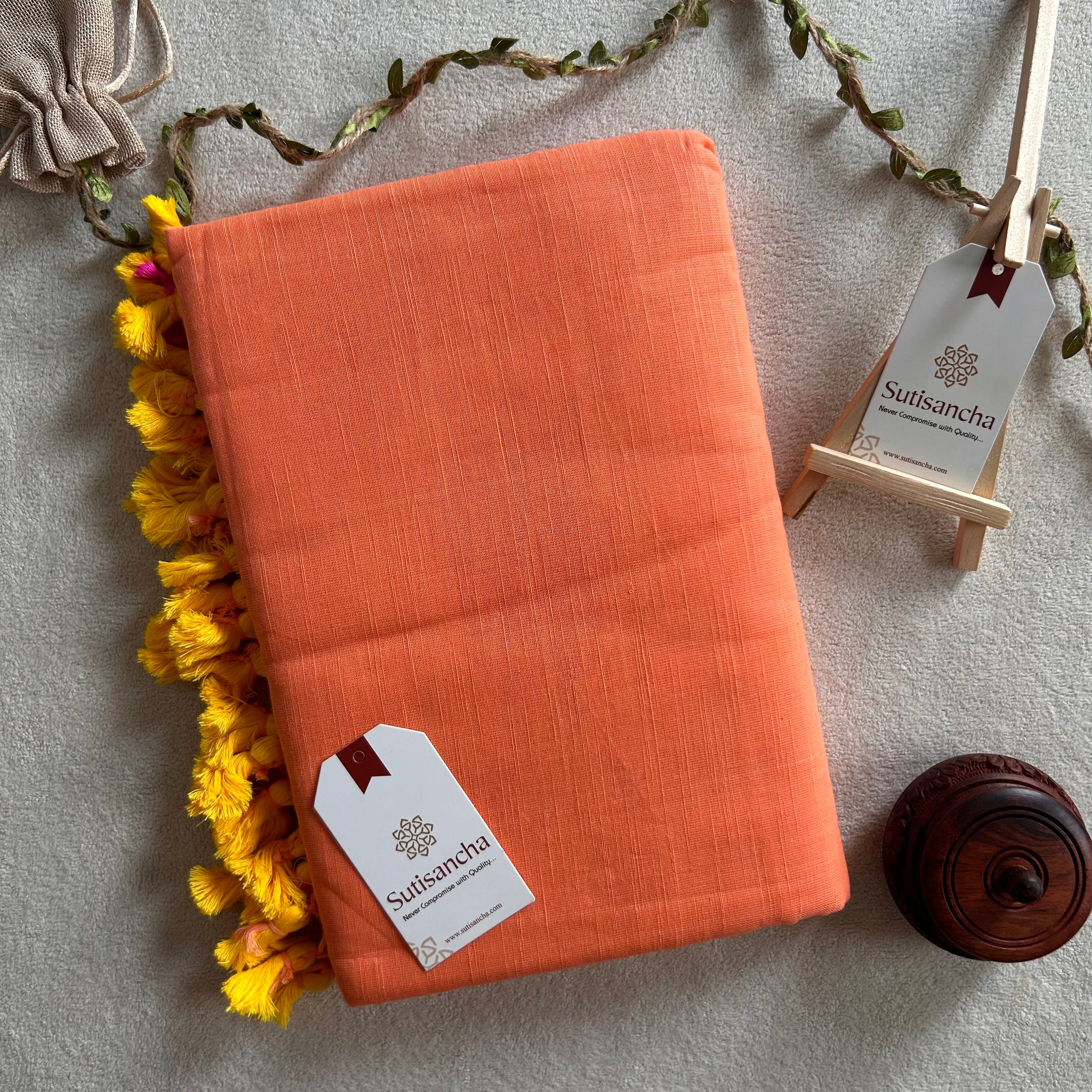 Sutisancha Peach & Pink Border Handloom Cotton Saree