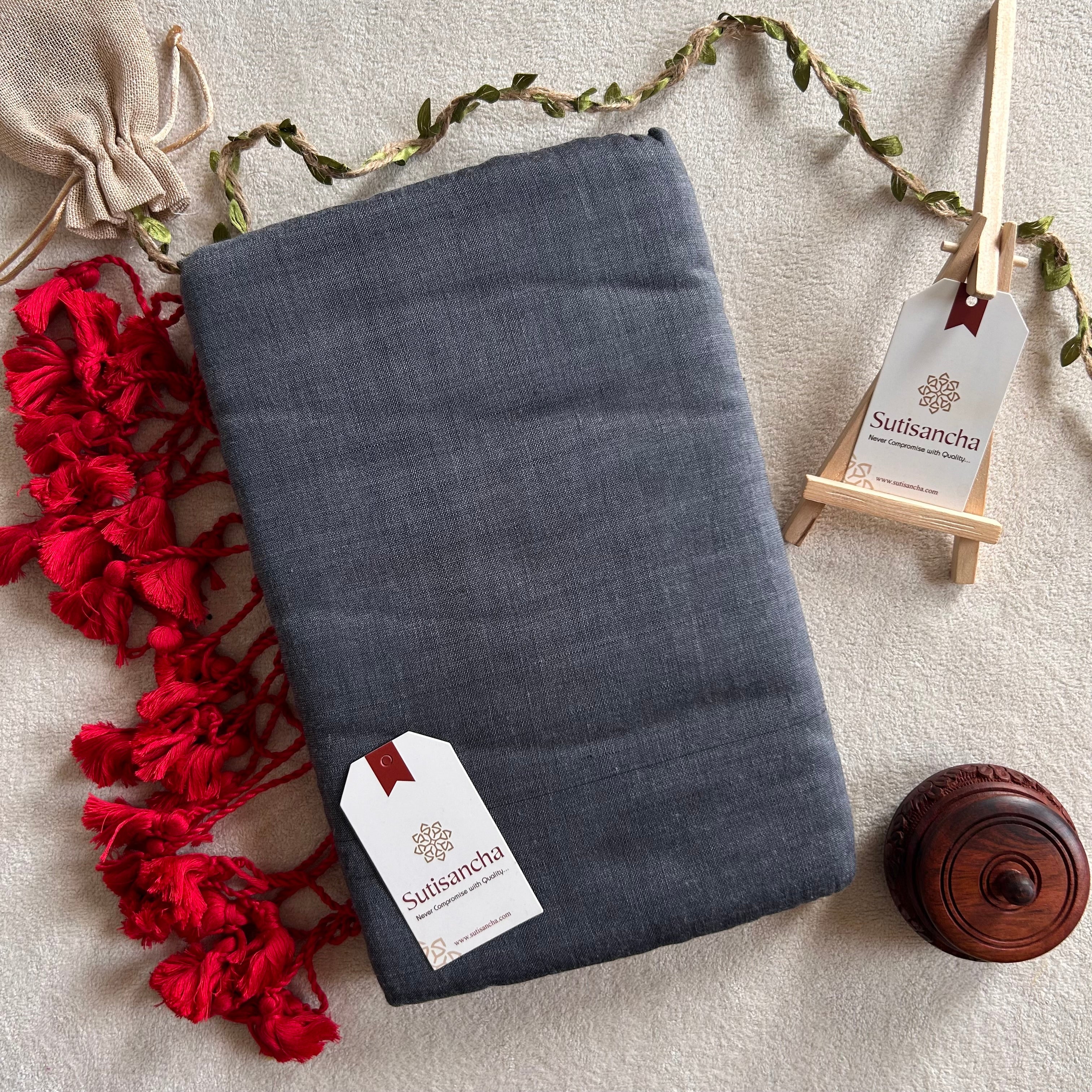 Sutisancha Grey & Maroon Border Handloom Saree