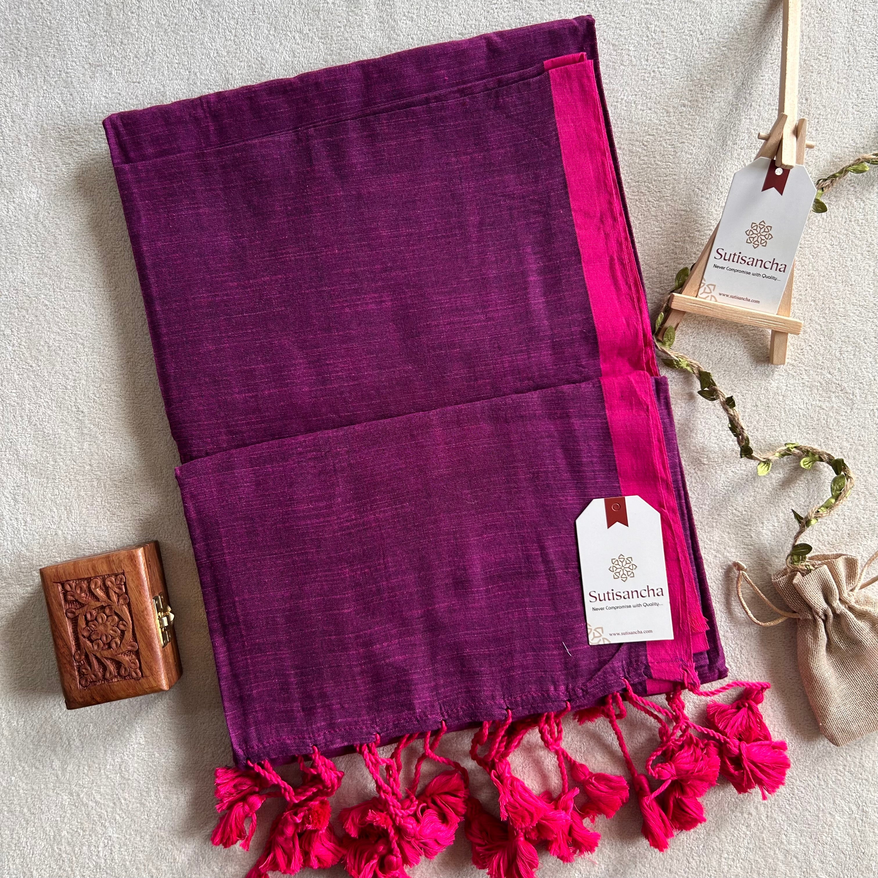 Sutisancha Purple & Pink Border Handloom Saree