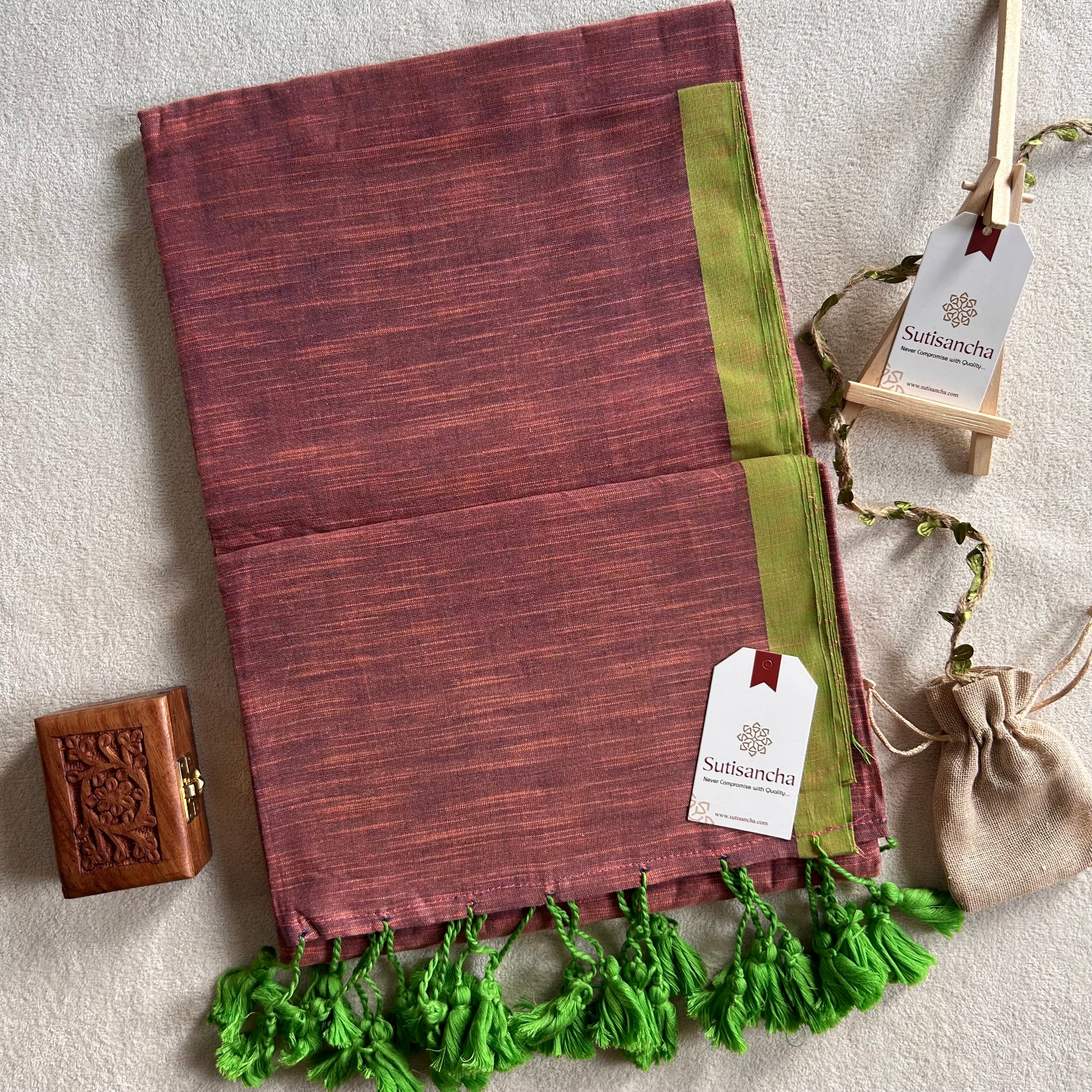 Sutisancha Almond & Parrot Border Handloom Saree