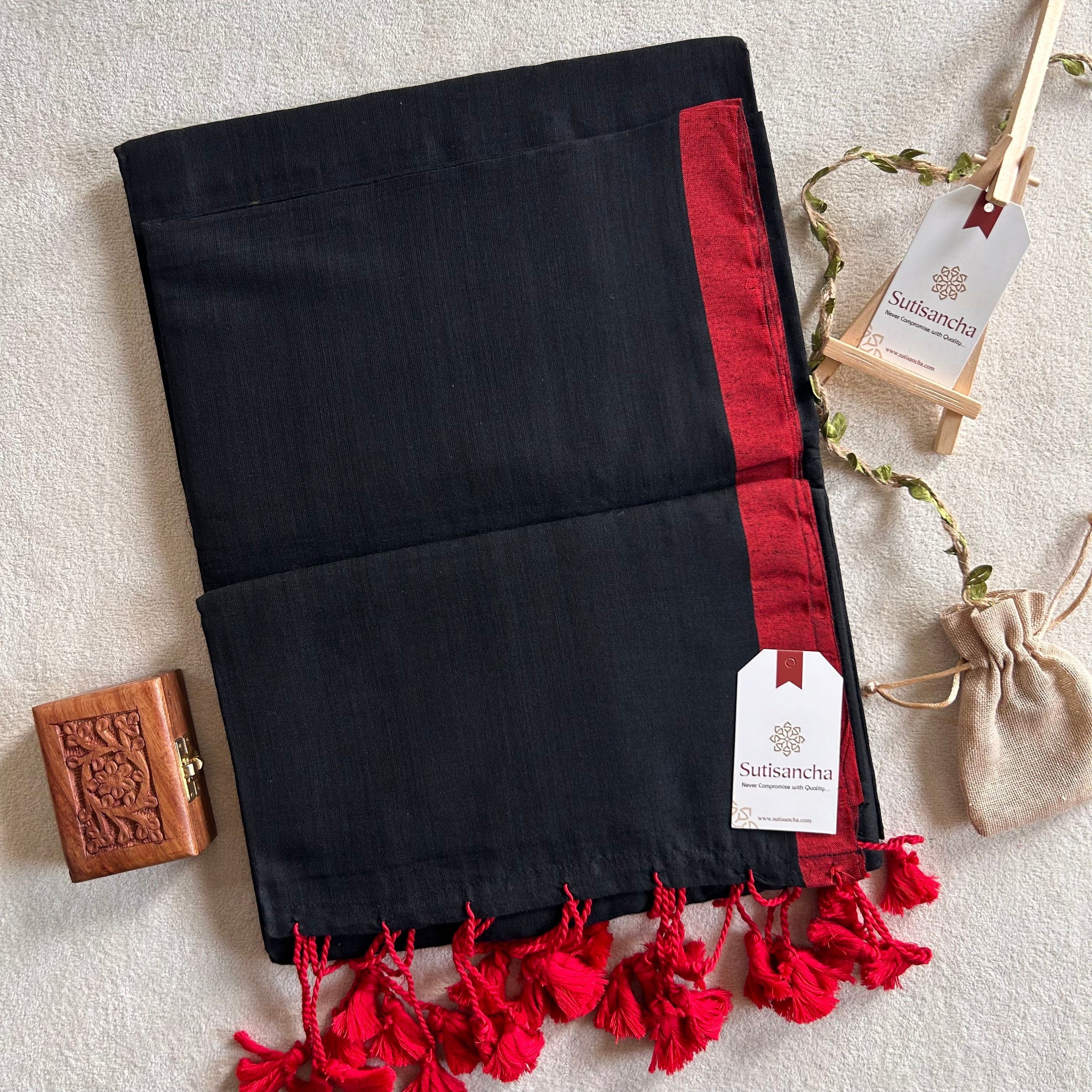 Sutisancha Black & Red Border Handloom Saree