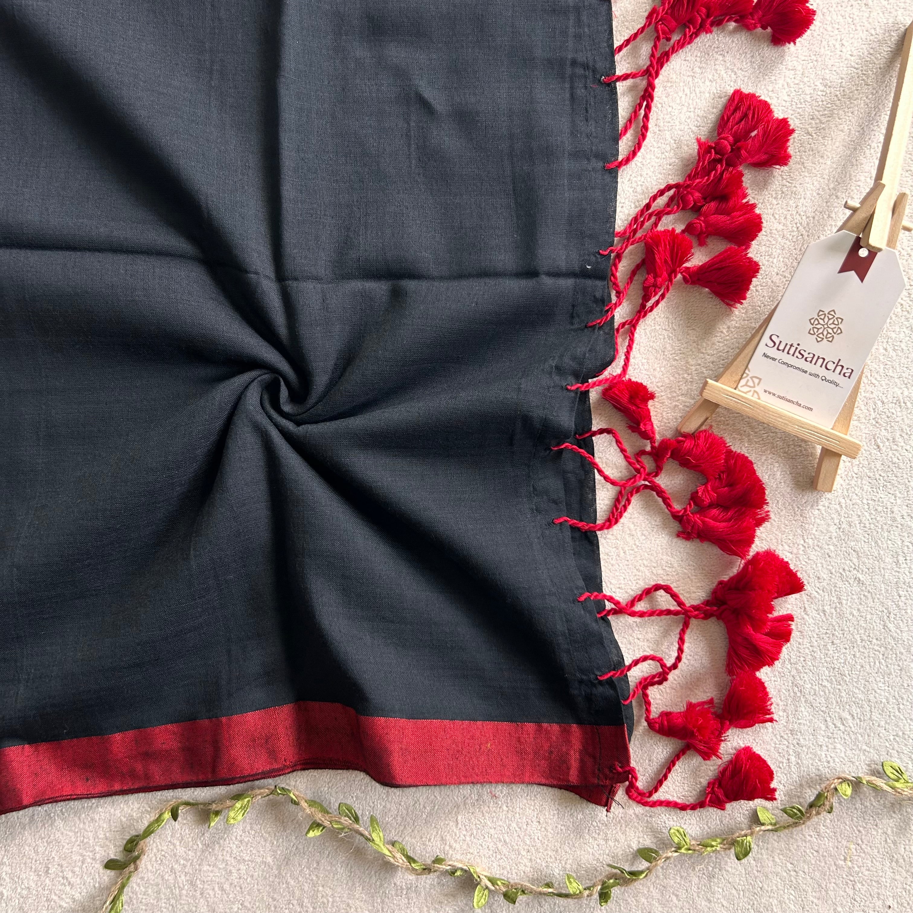 Sutisancha Black & Red Border Handloom Saree