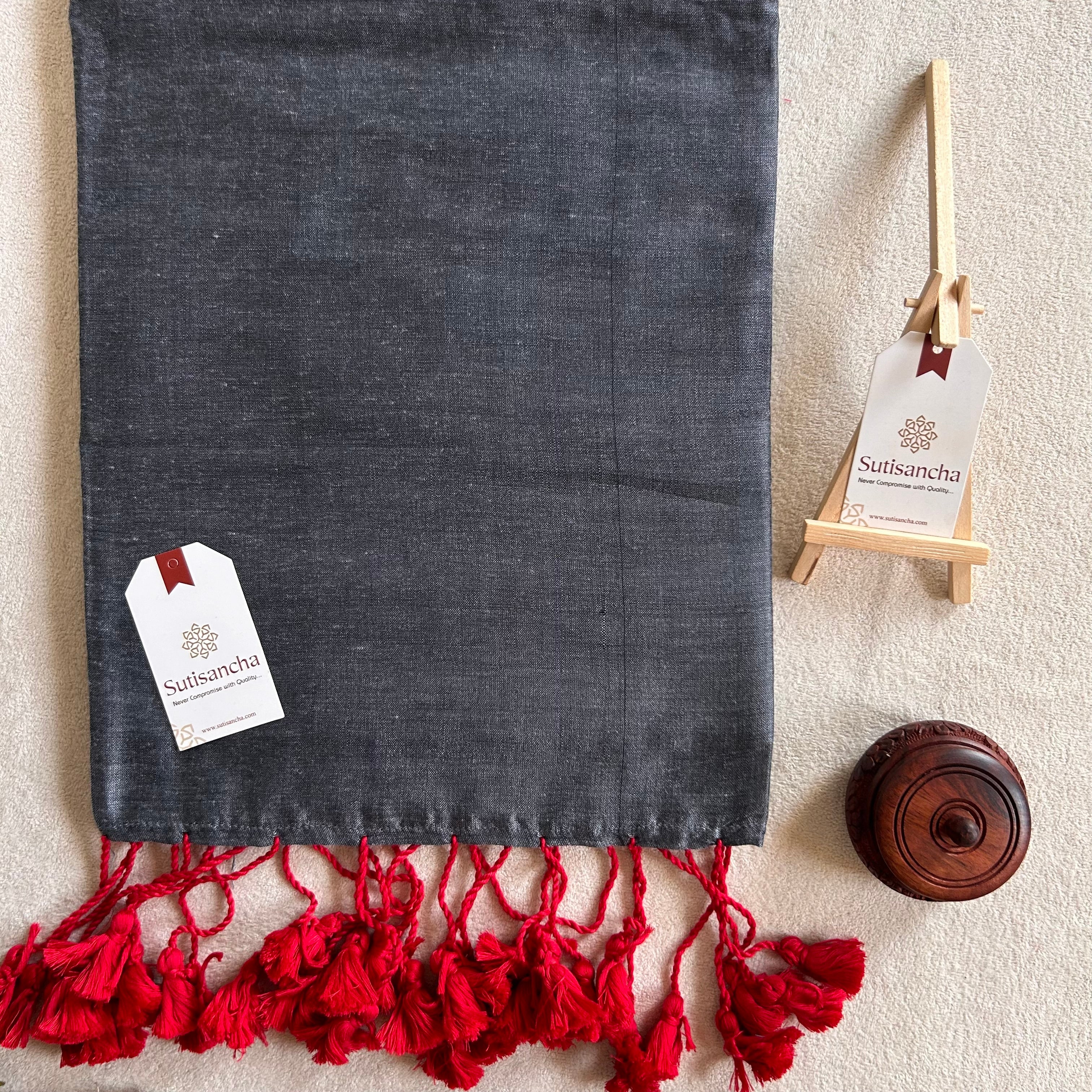 Sutisancha Grey & Maroon Border Handloom Saree