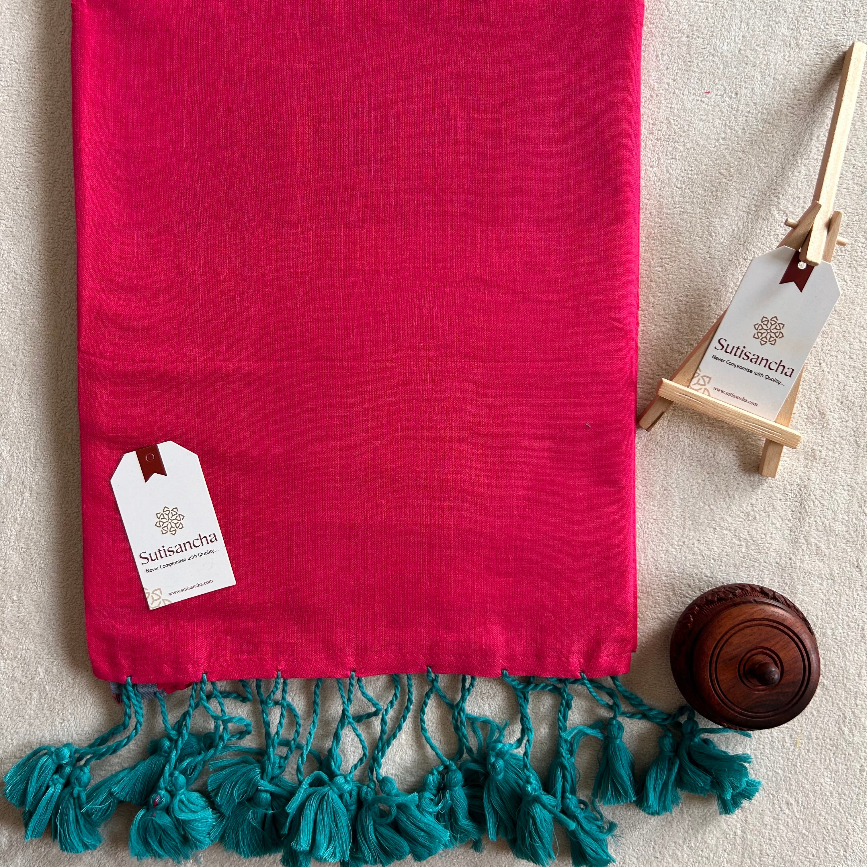 Sutisancha Pink & sky Border Handloom Saree