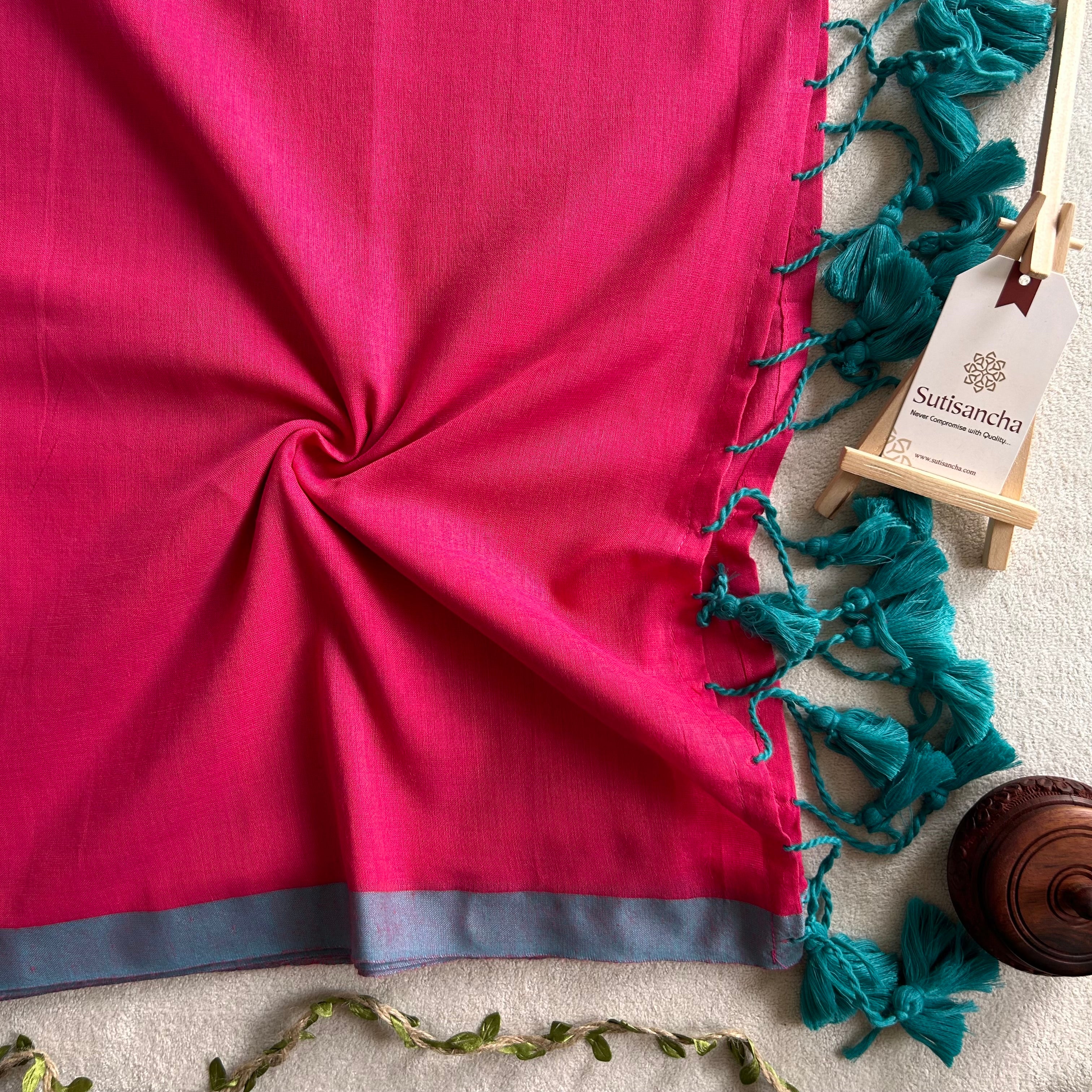 Sutisancha Pink & sky Border Handloom Saree