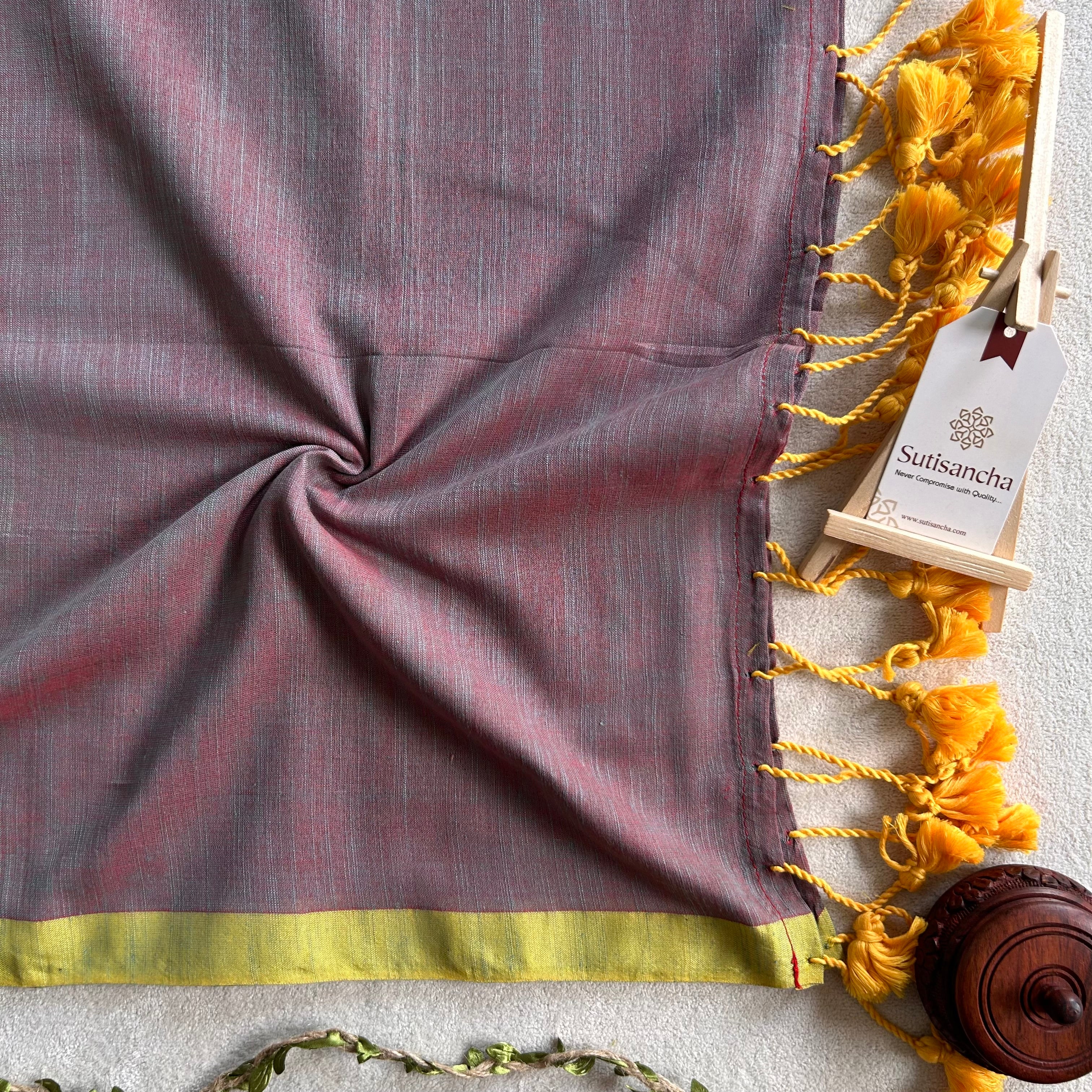 Sutisancha Nut Brown & Parrot Border Handloom Saree