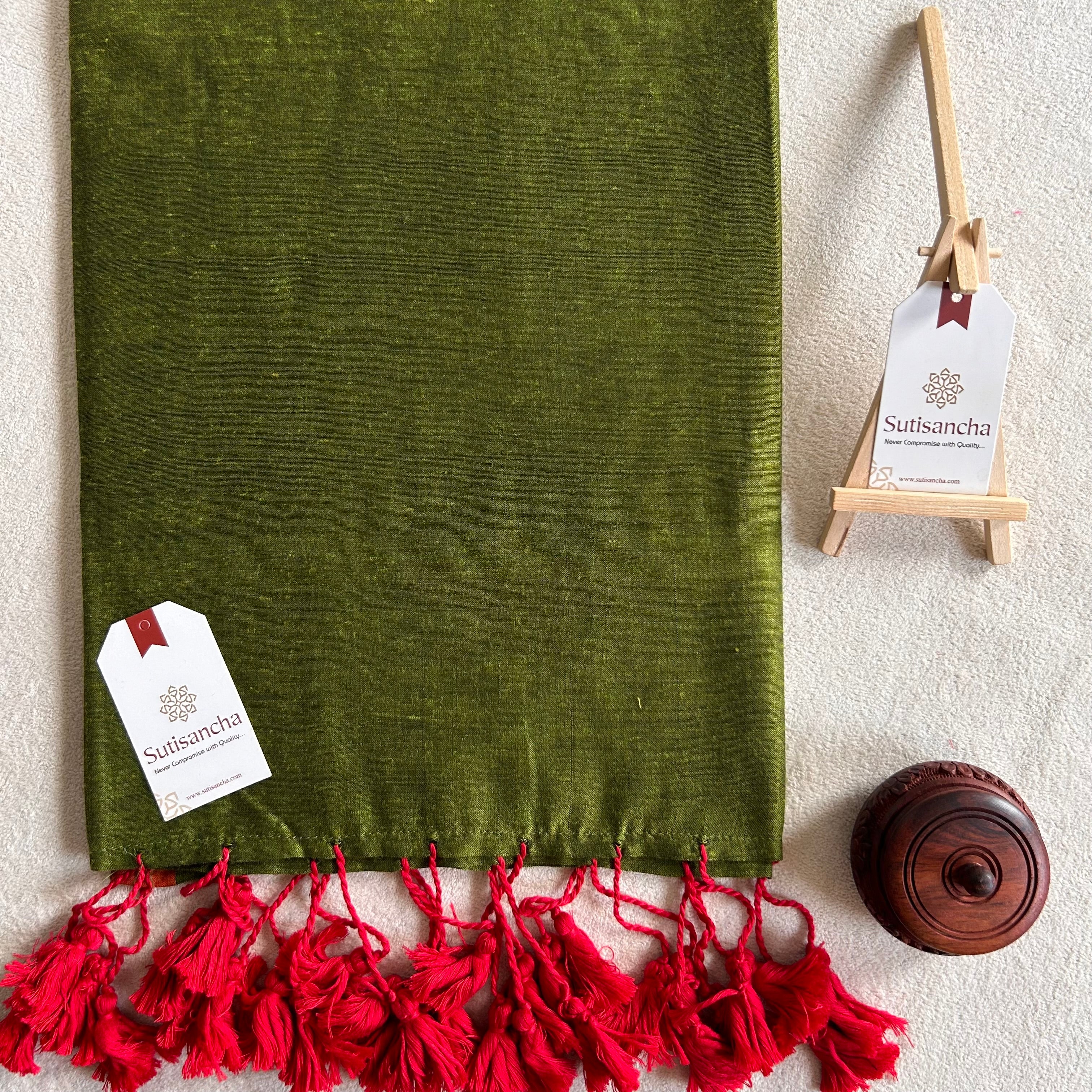 Sutisancha Mehndi & Red Border Handloom Saree