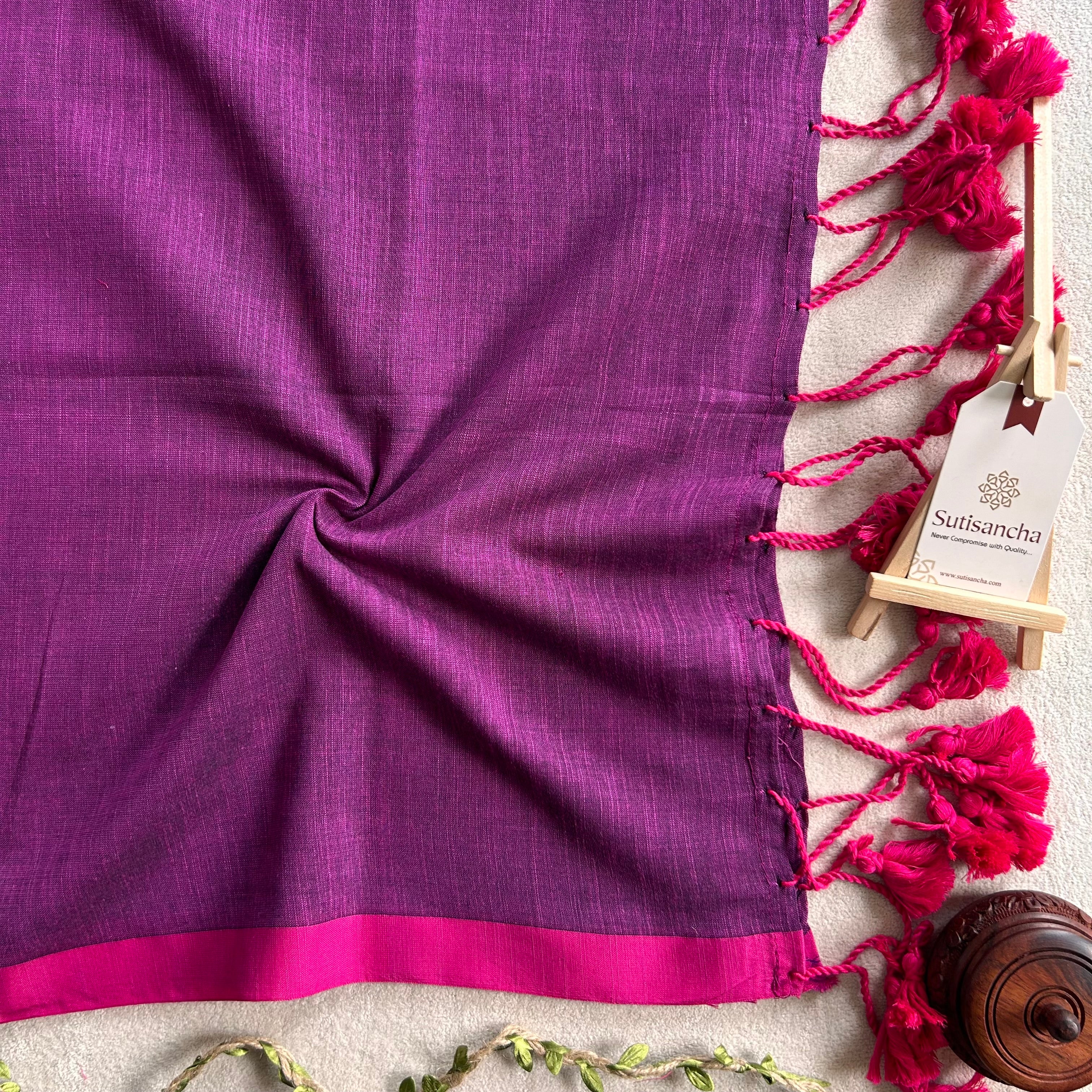 Sutisancha Purple & Pink Border Handloom Saree