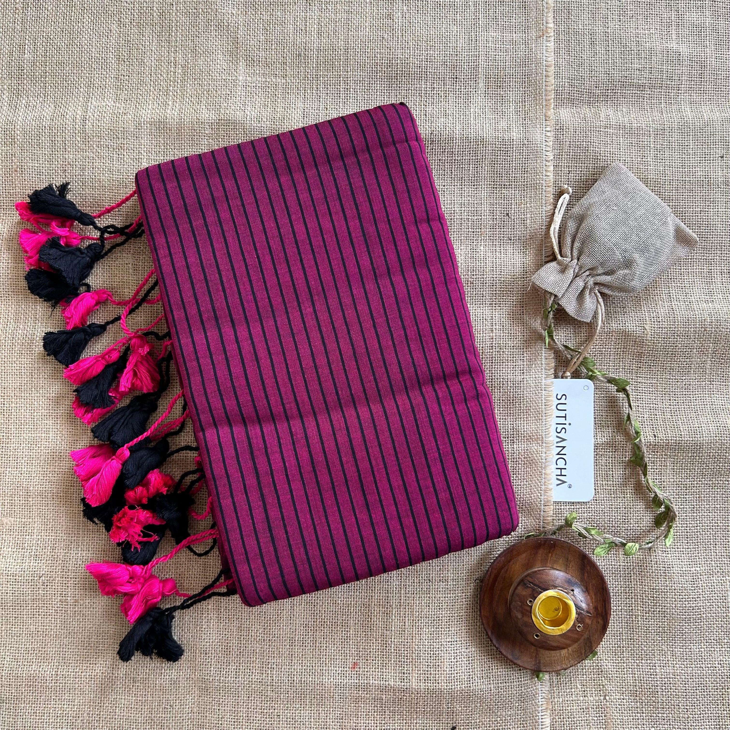Sutisancha Magenta Stripe cotton Saree - Suti Sancha