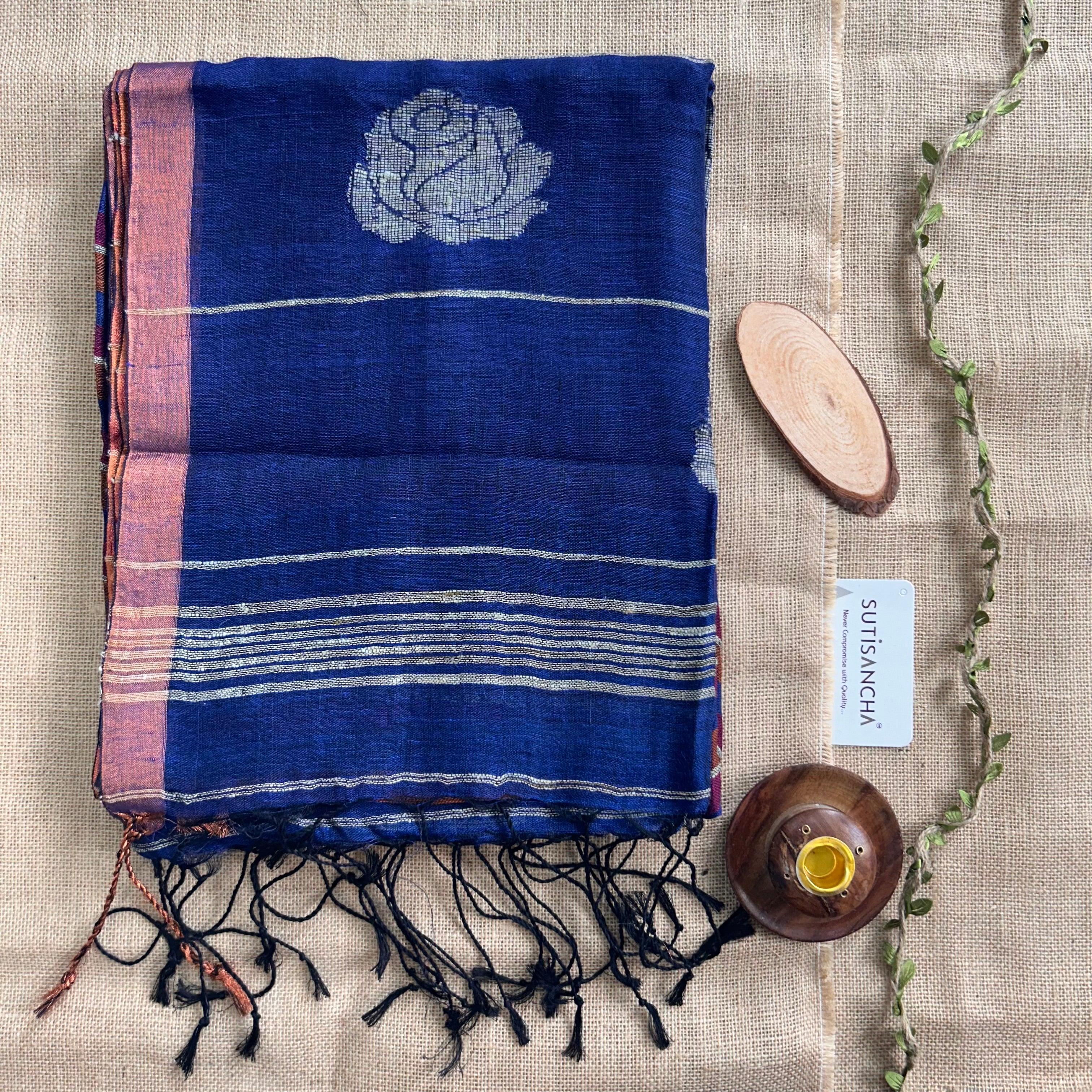 Sutisancha Pure Linen Saree with Blouse piace - Suti Sancha