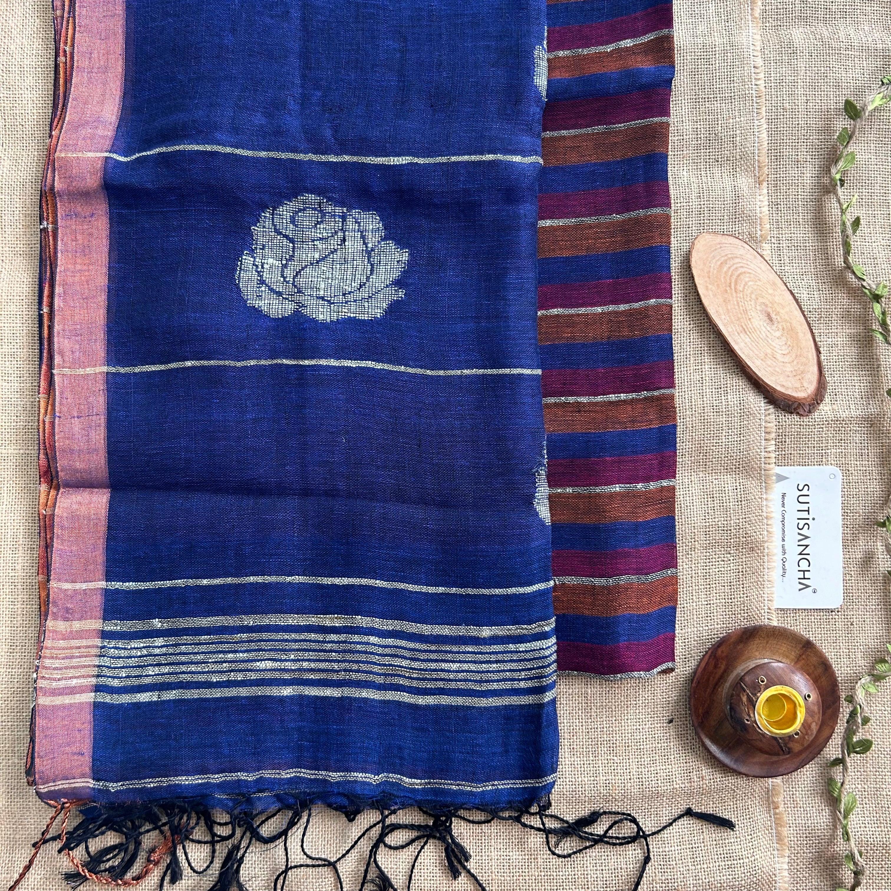 Sutisancha Pure Linen Saree with Blouse piace - Suti Sancha