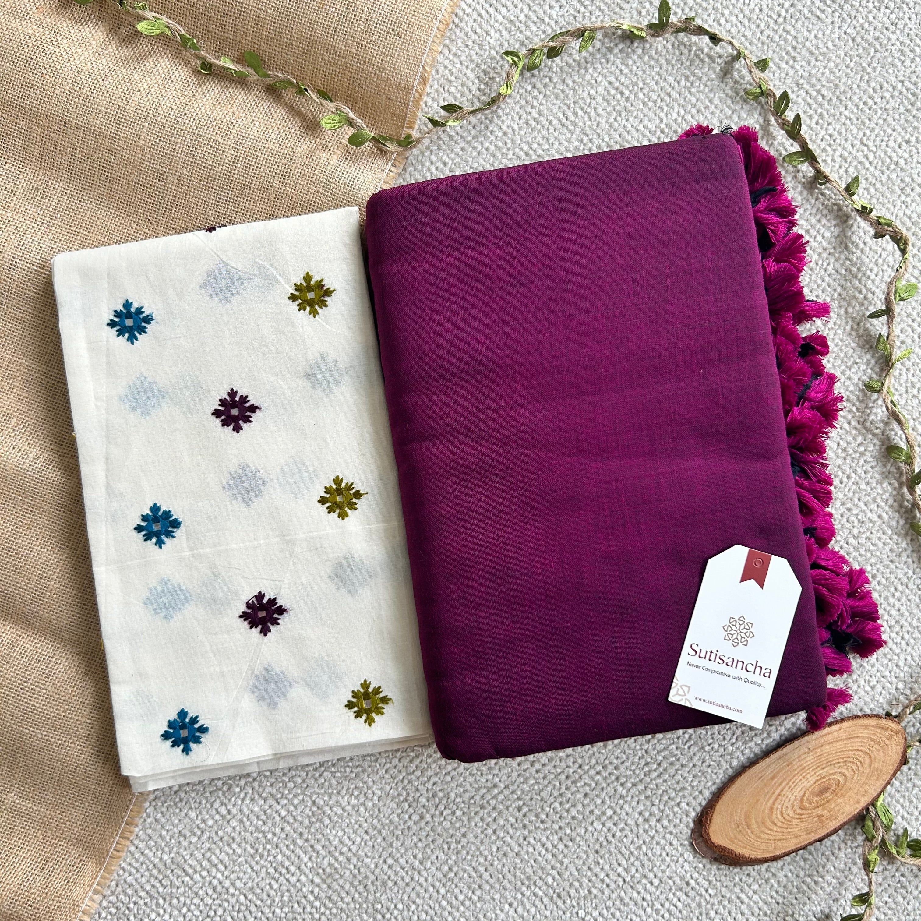 Sutisancha Magenta Cotton Saree Designer Work Blouse