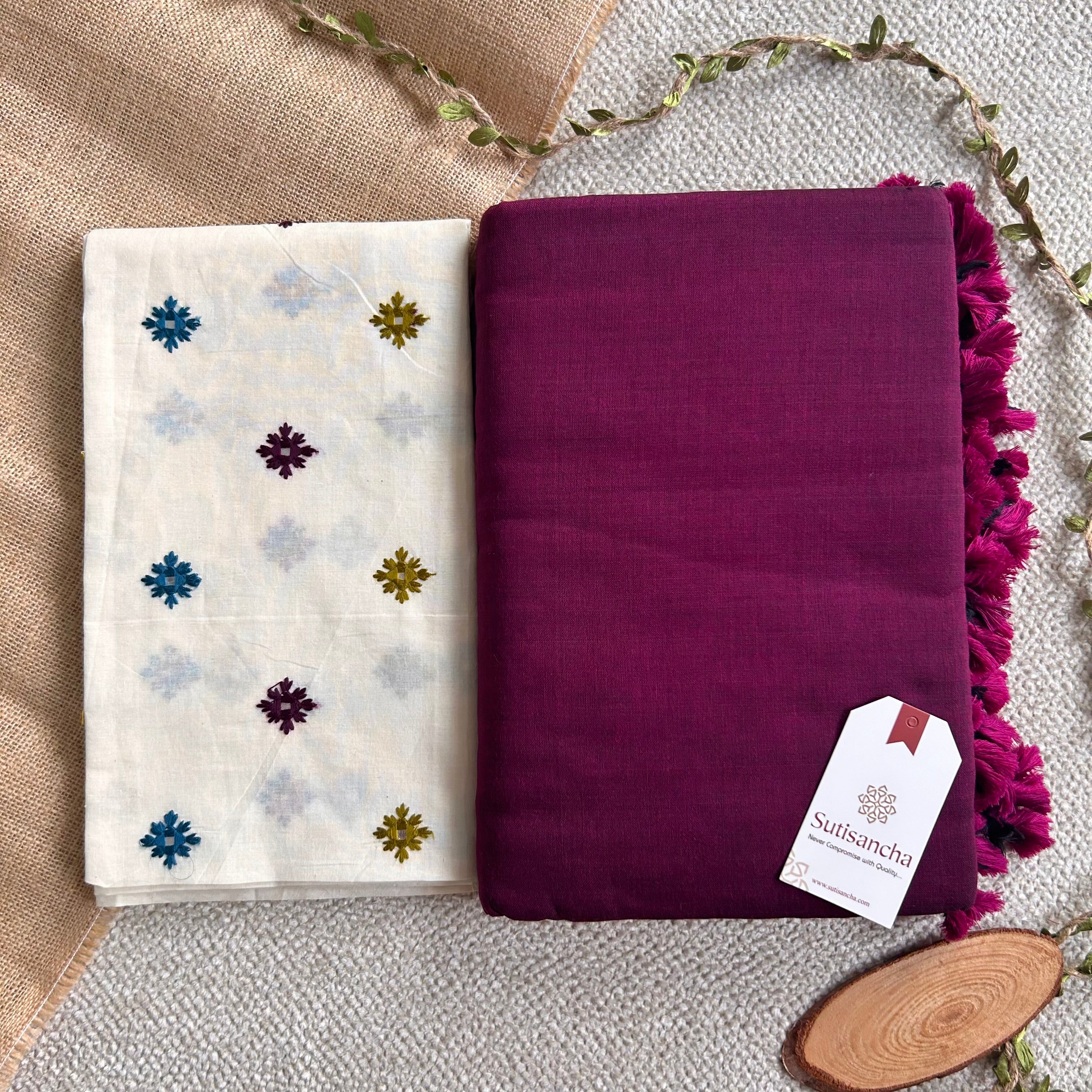 Sutisancha Magenta Cotton Saree Designer Work Blouse