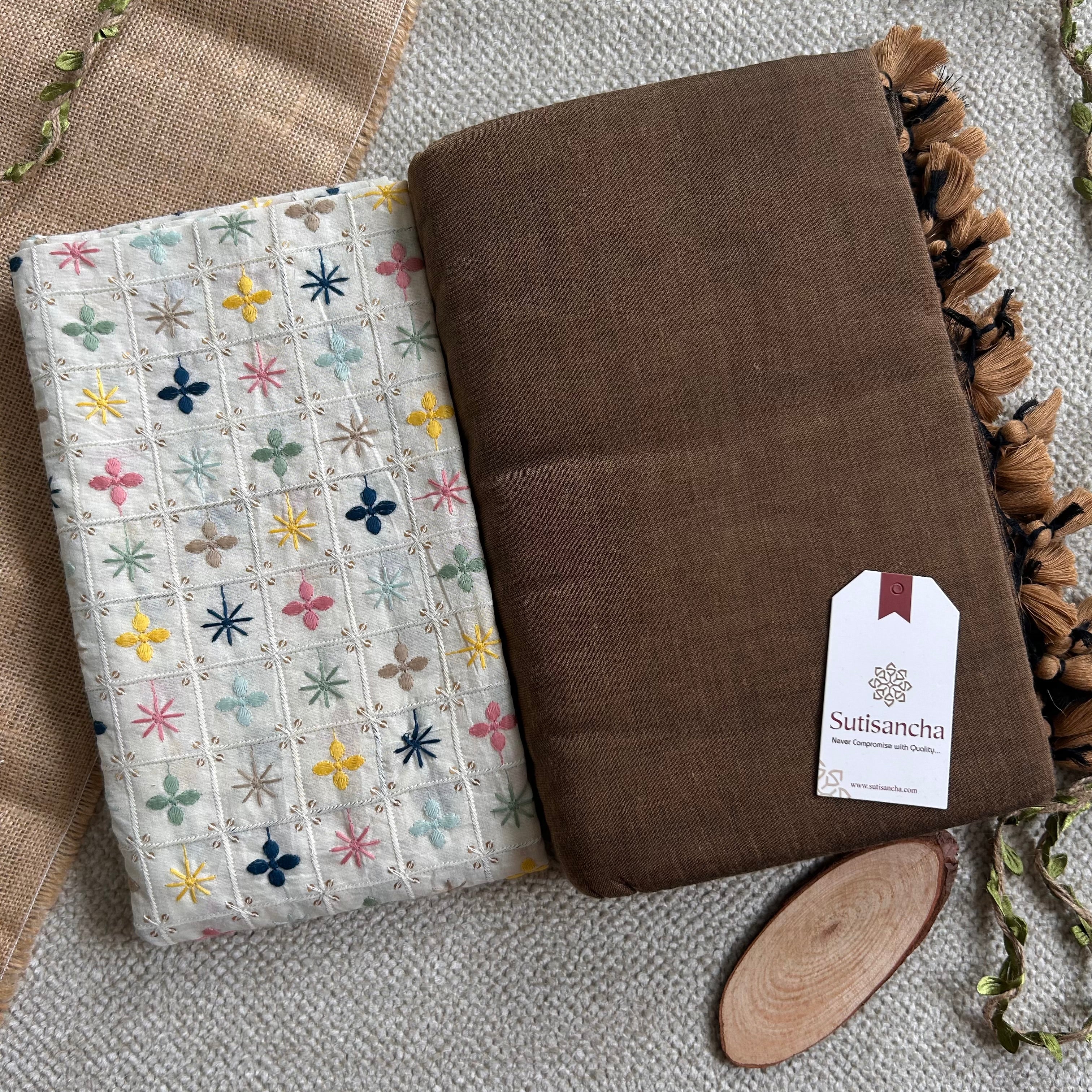 Sutisancha Brown Cotton Saree Designer Work Blouse