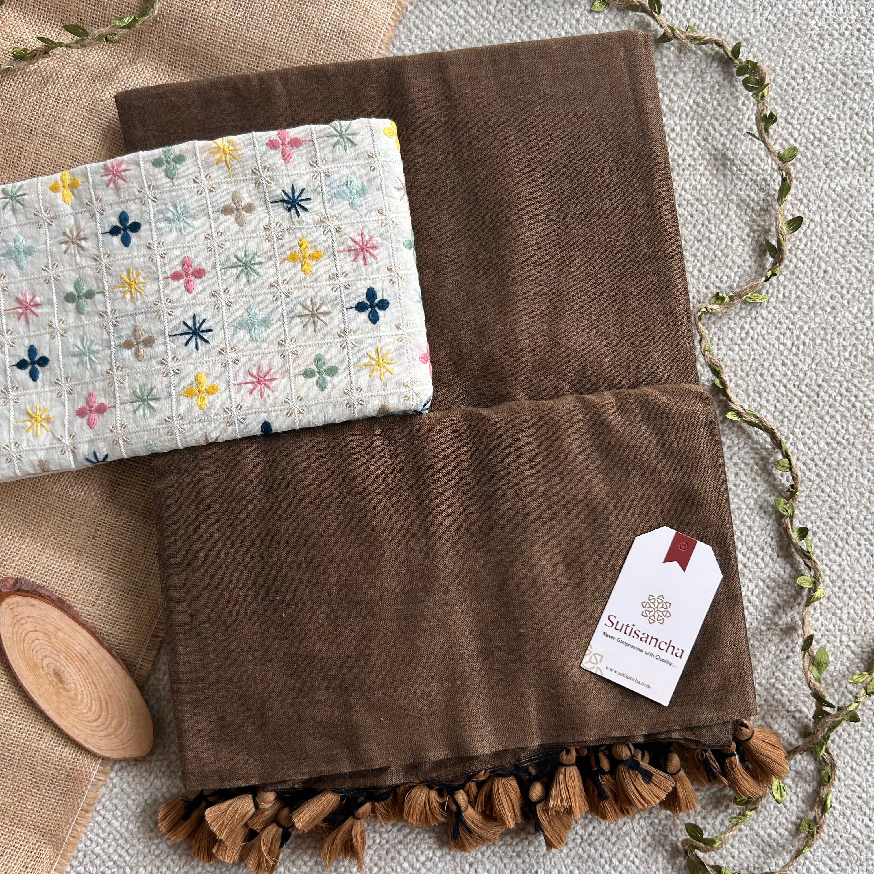 Sutisancha Brown Cotton Saree Designer Work Blouse