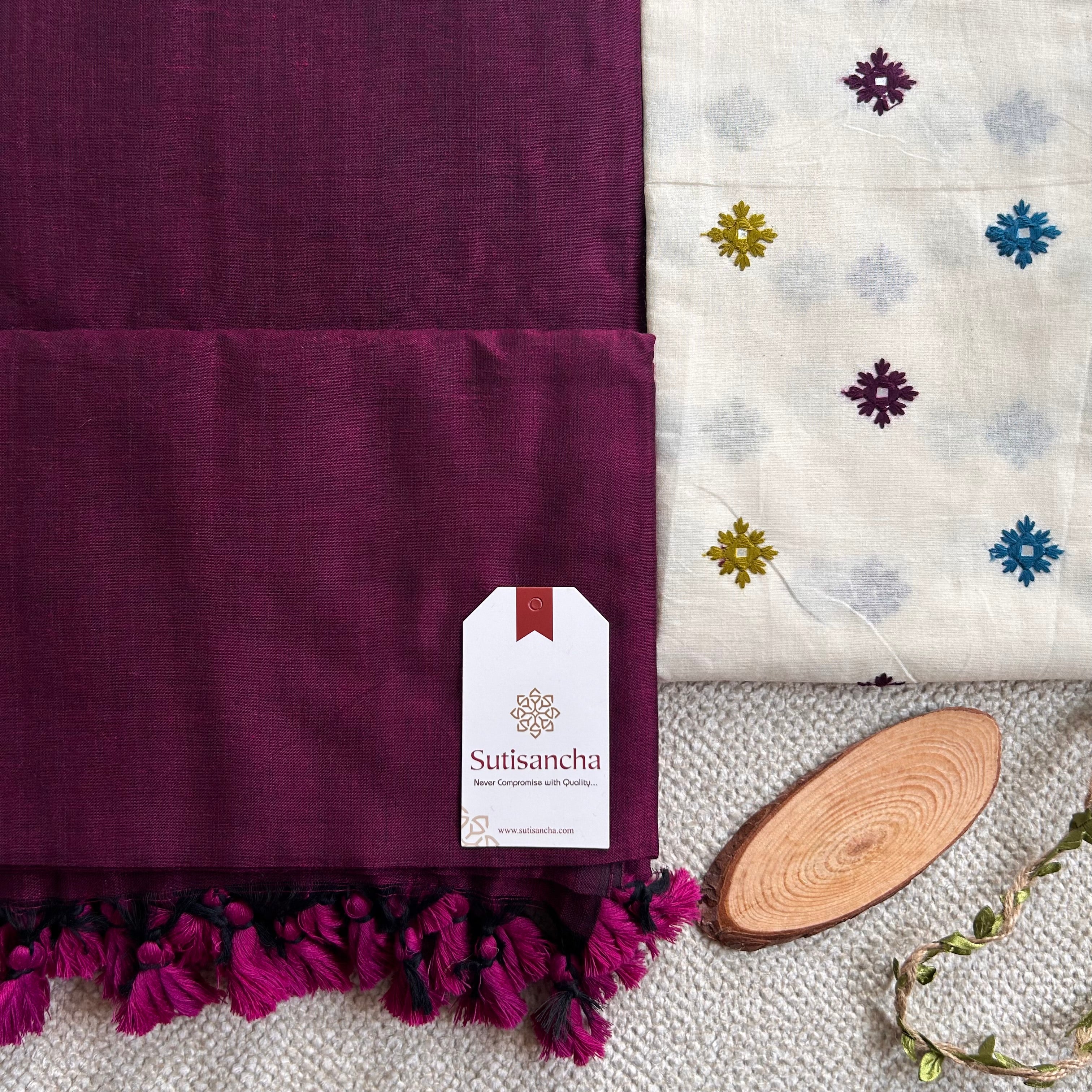 Sutisancha Magenta Cotton Saree Designer Work Blouse