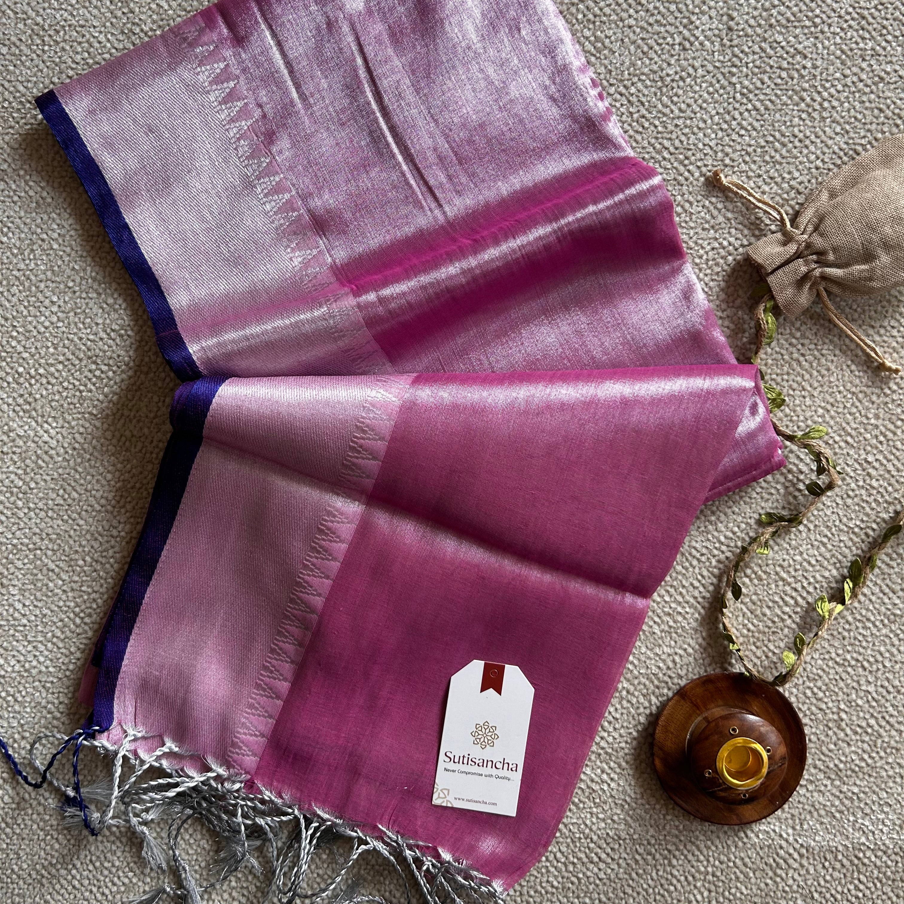 Sutisancha Babypink Handloom Tissue Saree