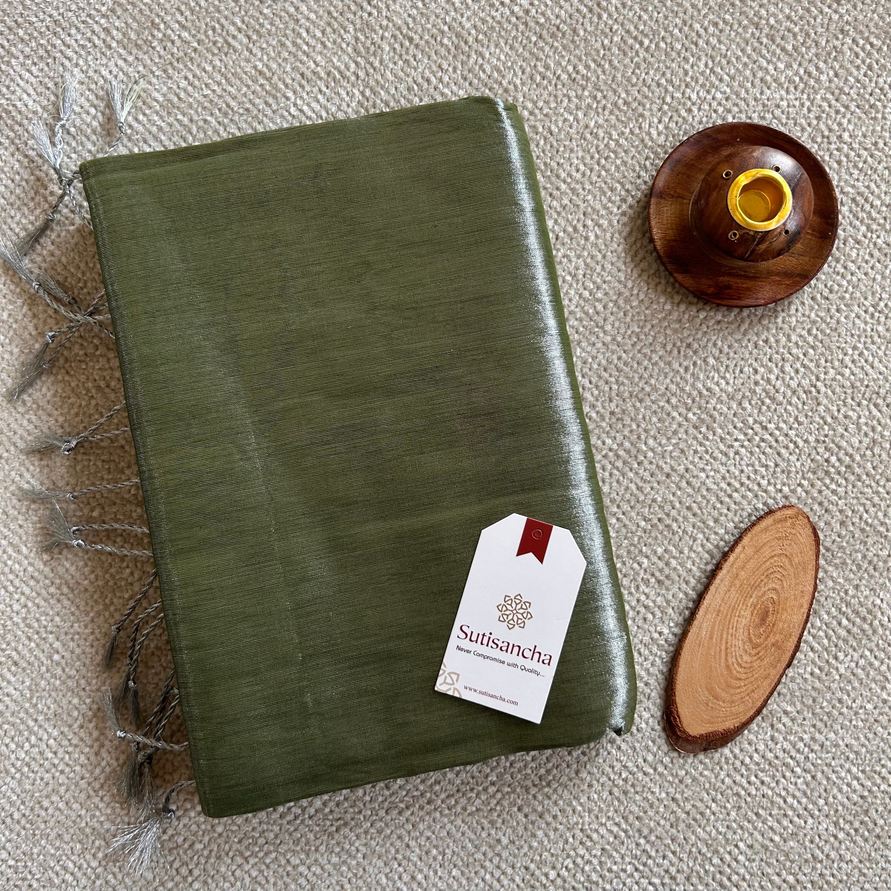 Sutisancha Olive Handloom Tissue Saree