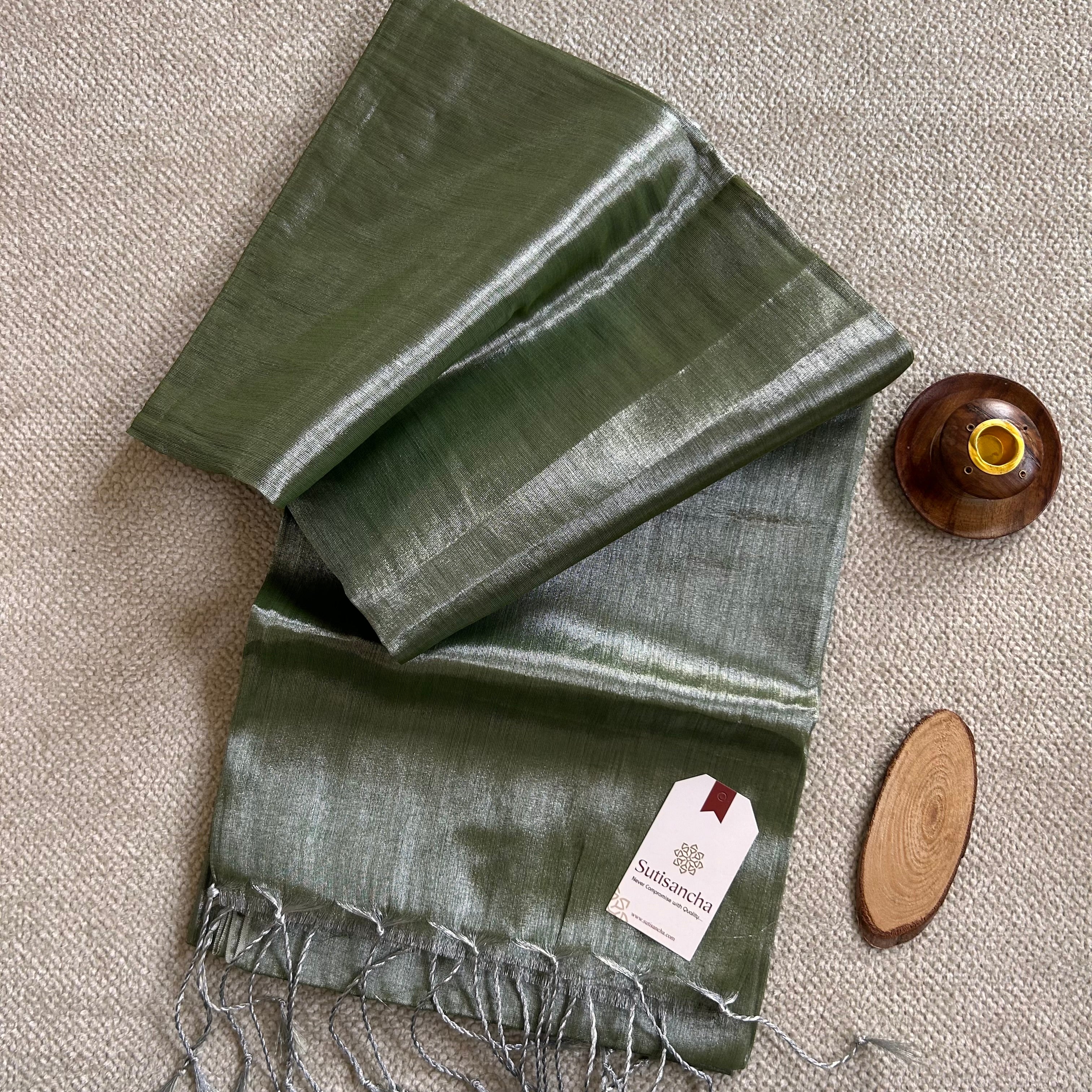 Sutisancha Olive Handloom Tissue Saree