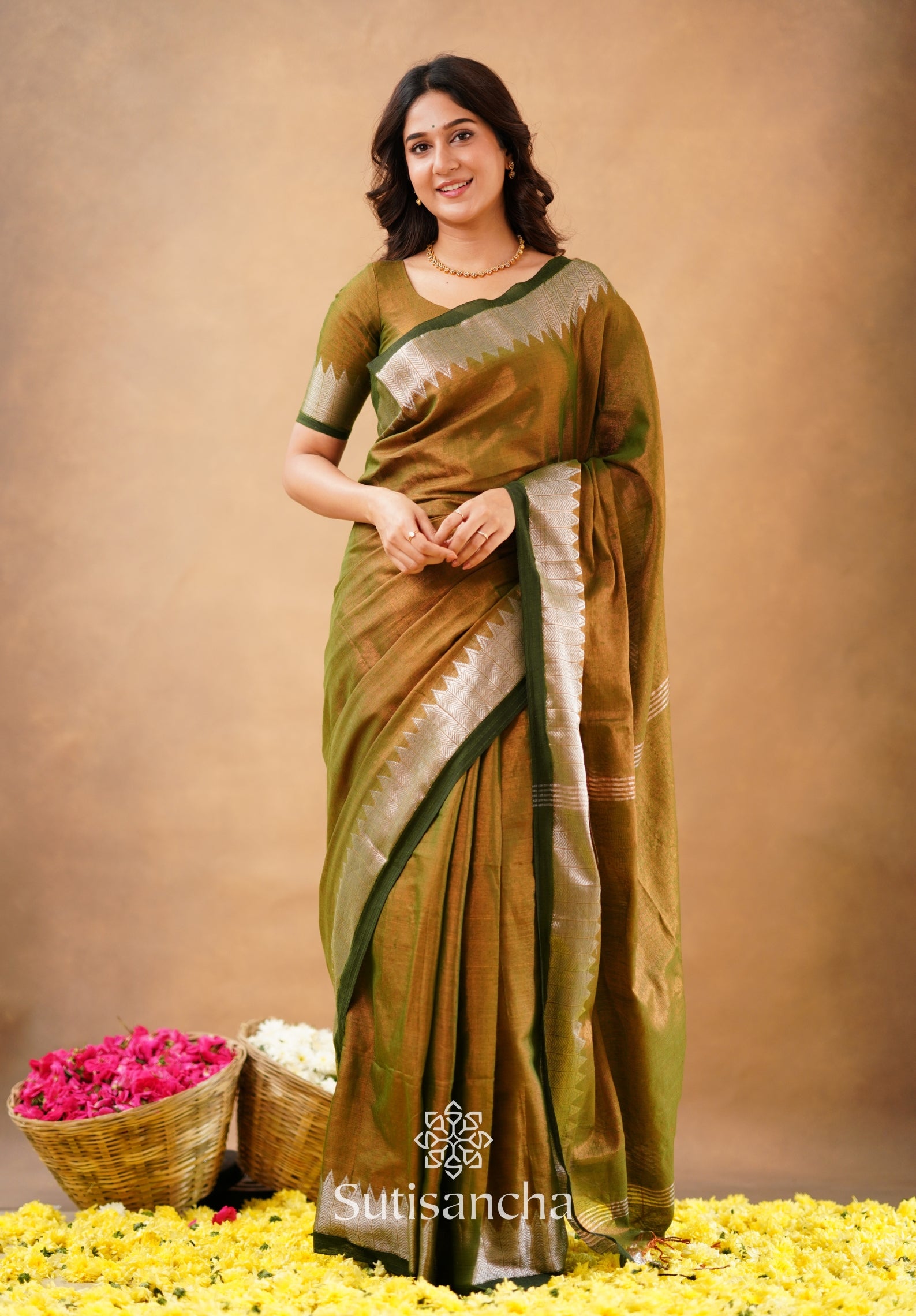 Sutisancha Anique Bronze Handloom Cotton Designer Tissue Saree