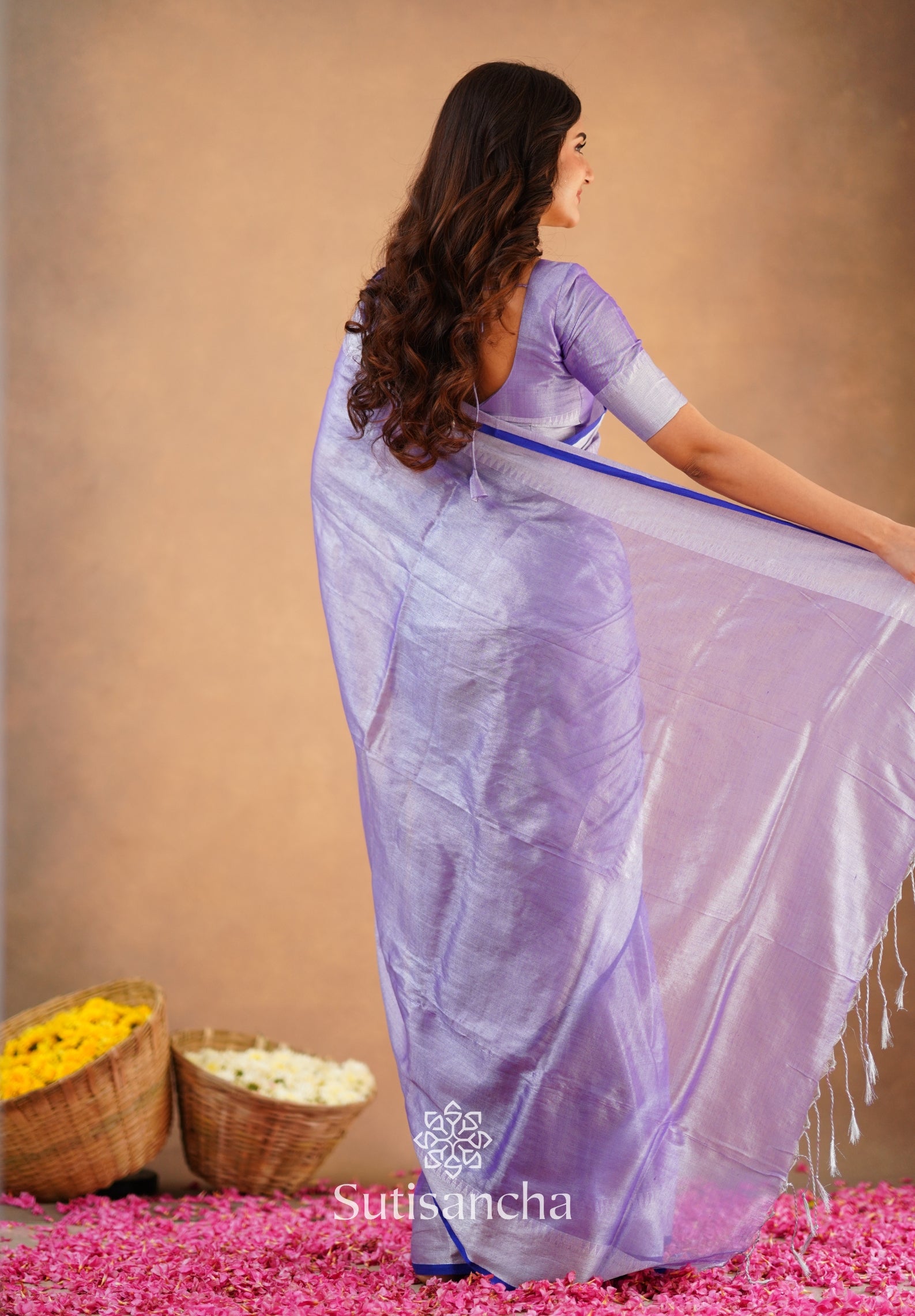 Sutisancha Lavender Handloom Cotton Tissue Saree