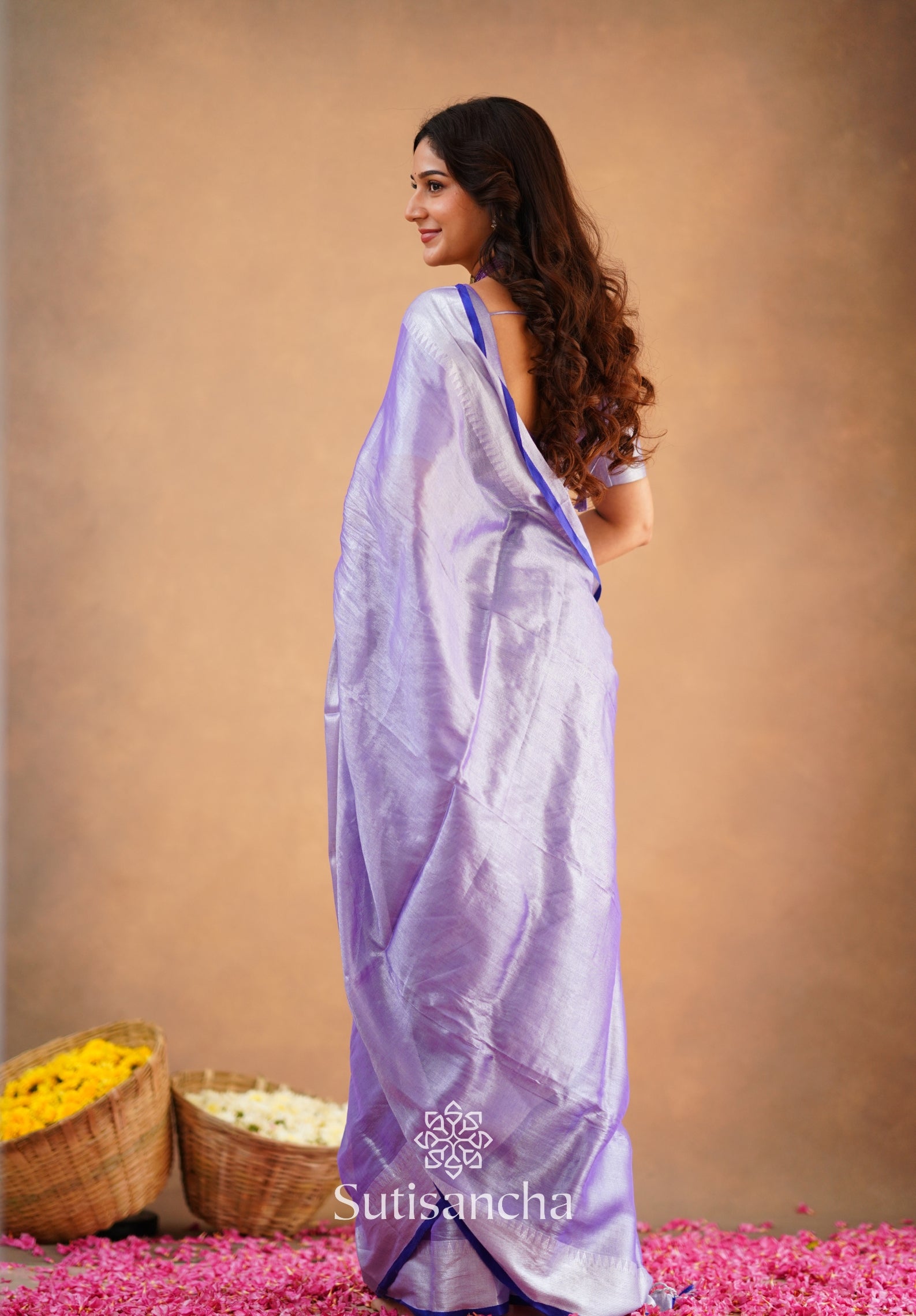 Sutisancha Lavender Handloom Cotton Tissue Saree