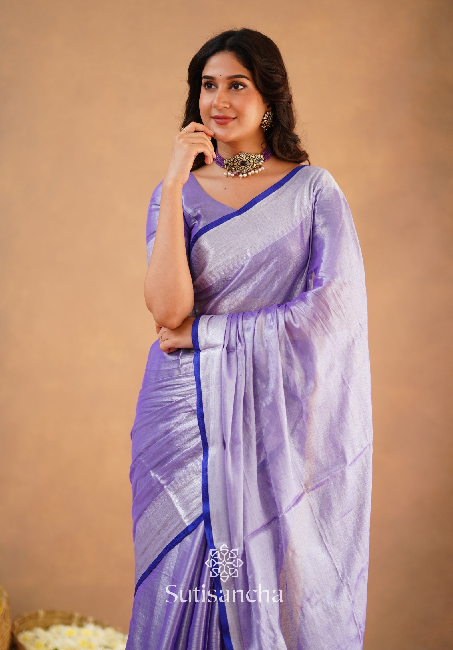 Sutisancha Lavender Handloom Cotton Tissue Saree