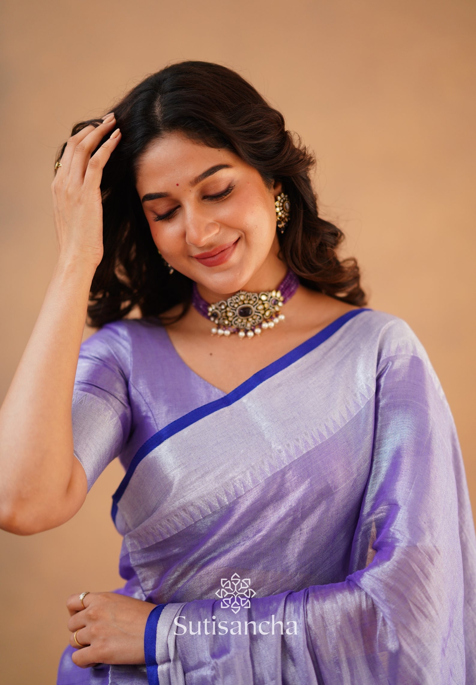 Sutisancha Lavender Handloom Cotton Tissue Saree