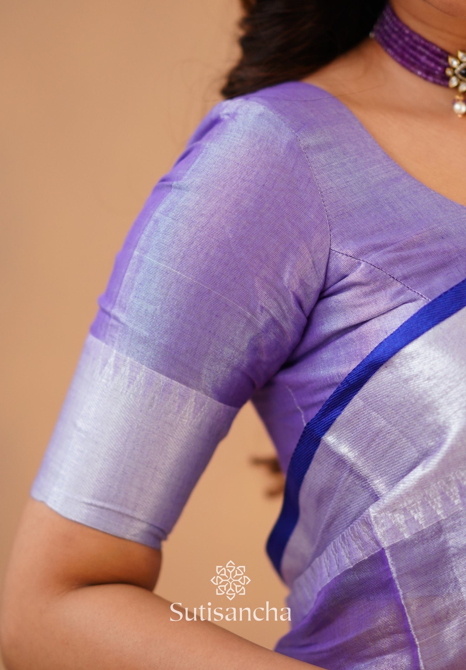 Sutisancha Lavender Handloom Cotton Tissue Saree