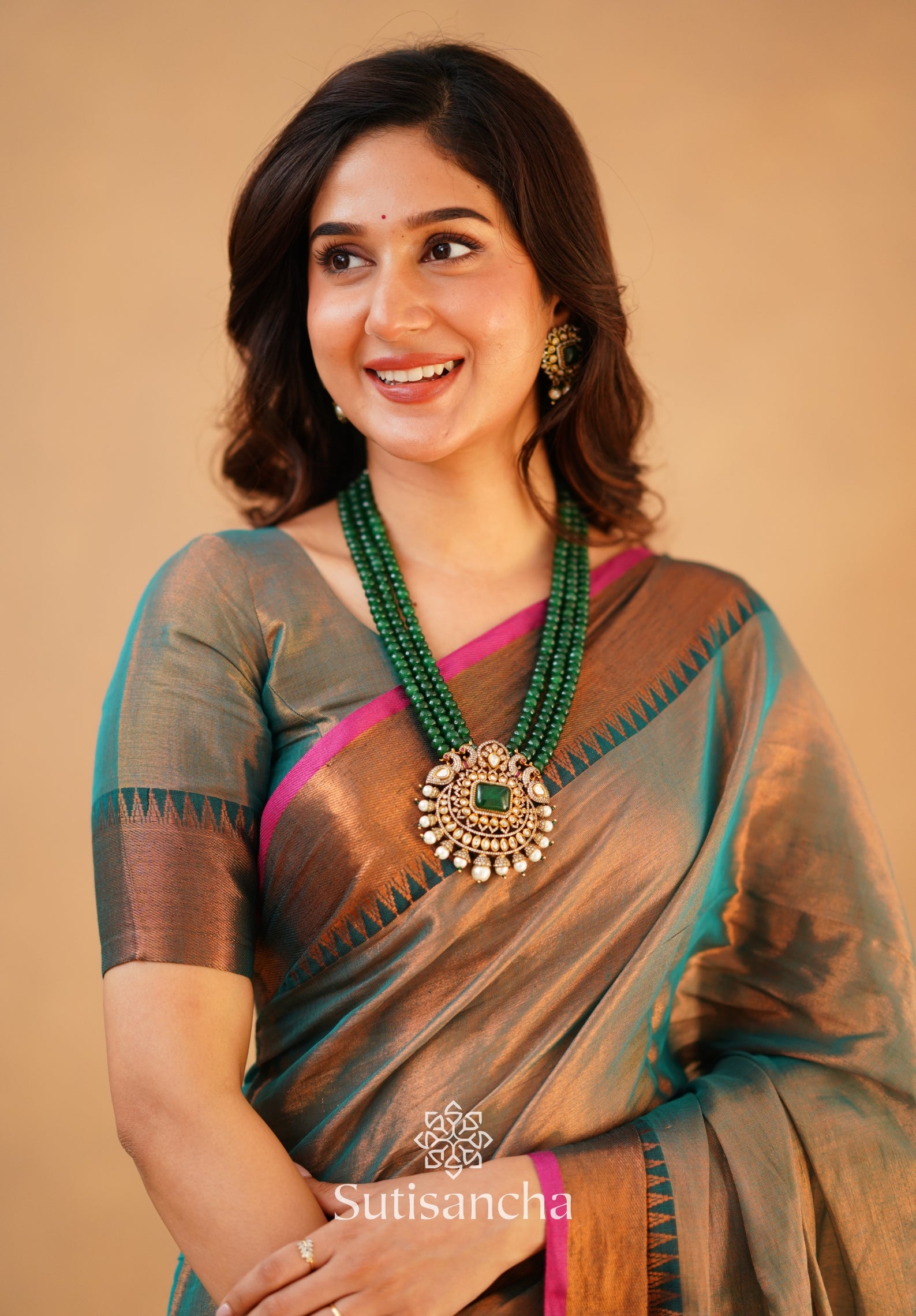 Sutisancha Rama Green Handloom Cotton Tissue Saree