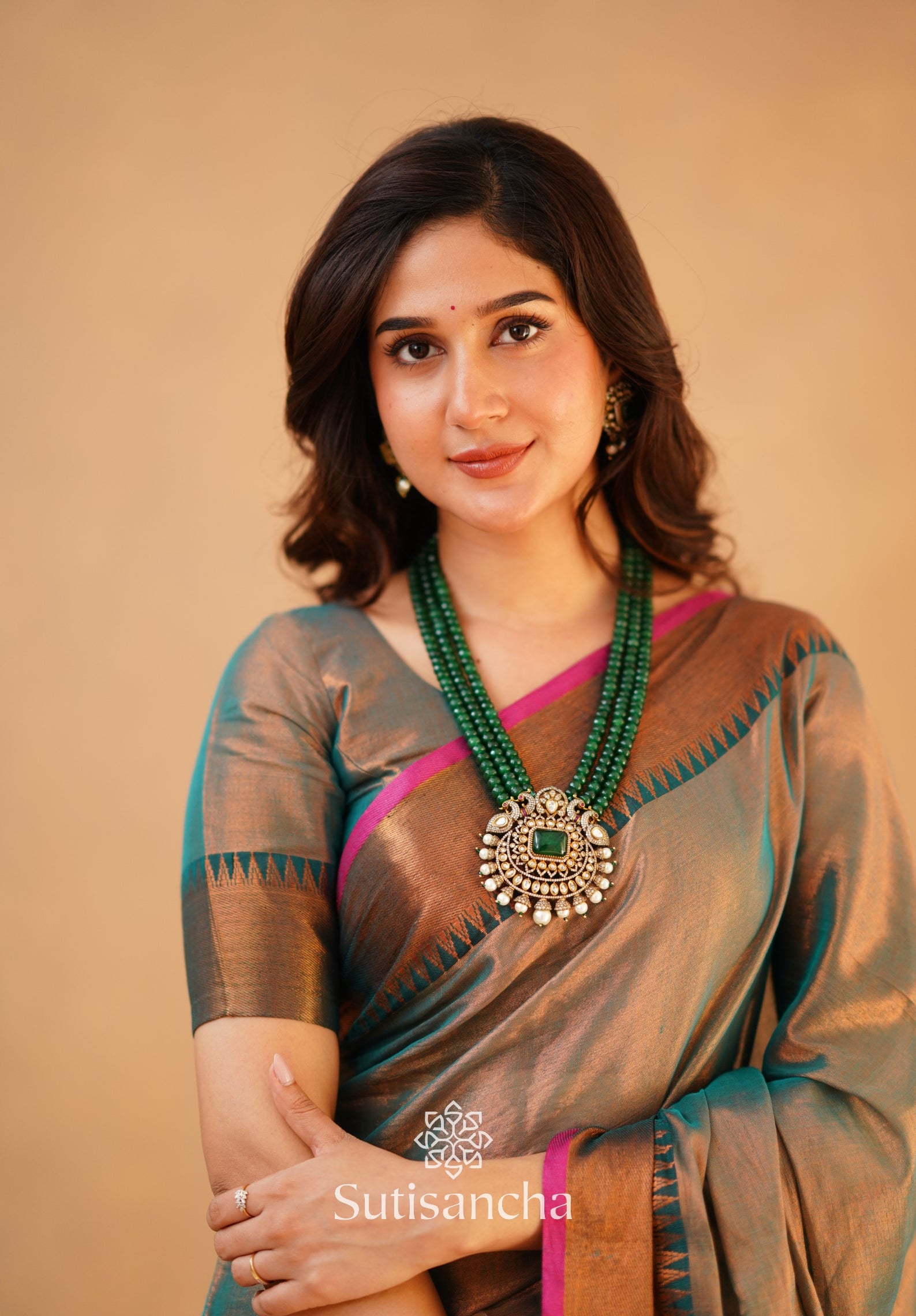 Sutisancha Rama Green Handloom Cotton Tissue Saree