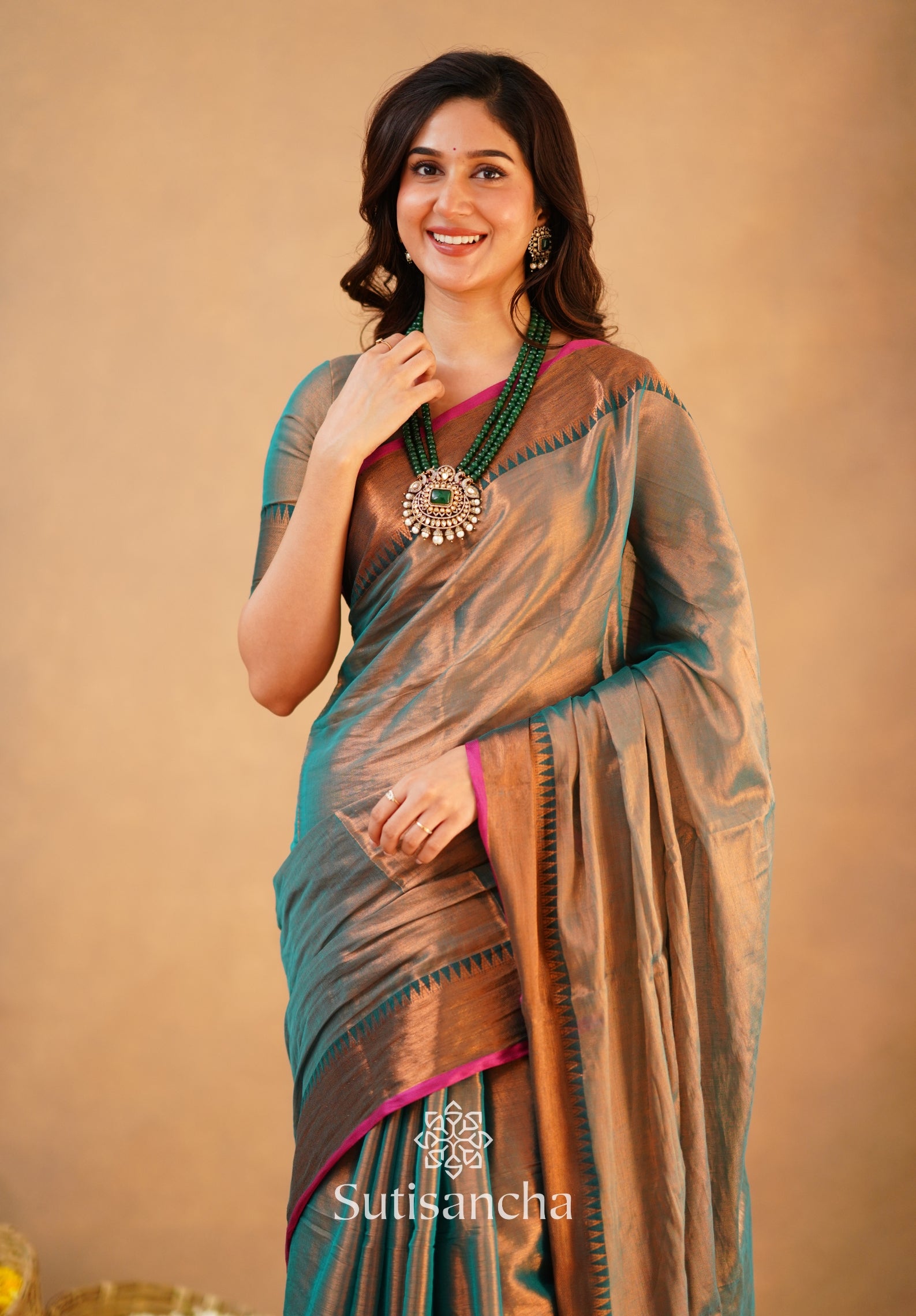 Sutisancha Rama Green Handloom Cotton Tissue Saree