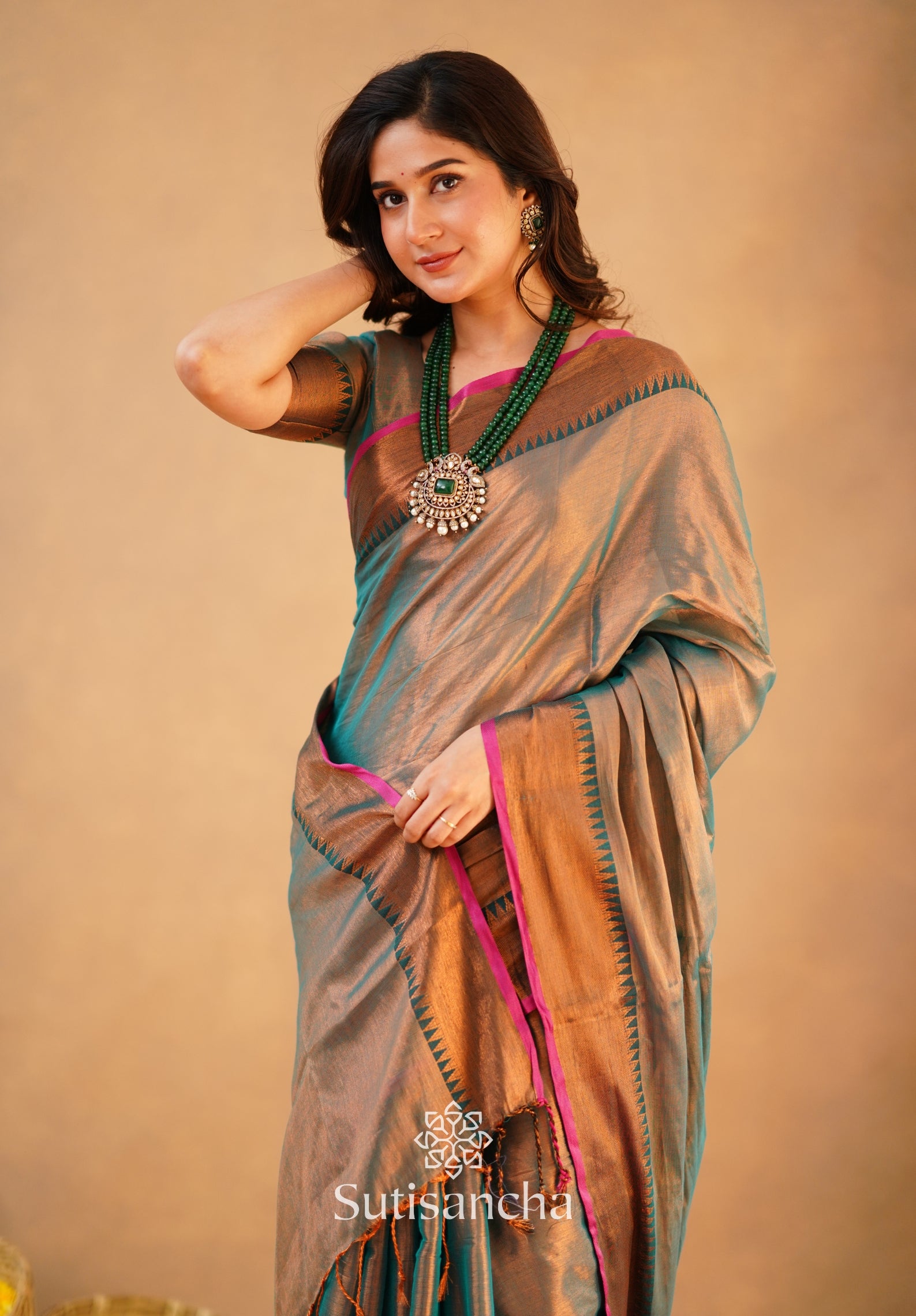 Sutisancha Rama Green Handloom Cotton Tissue Saree