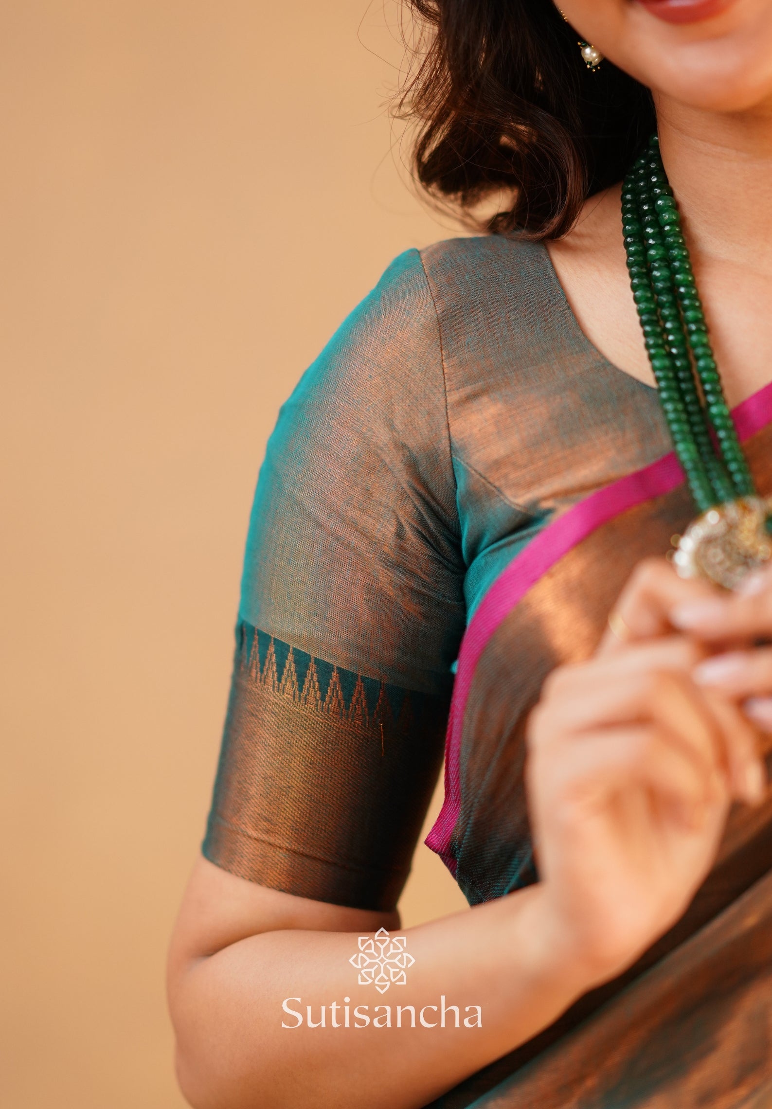 Sutisancha Rama Green Handloom Cotton Tissue Saree