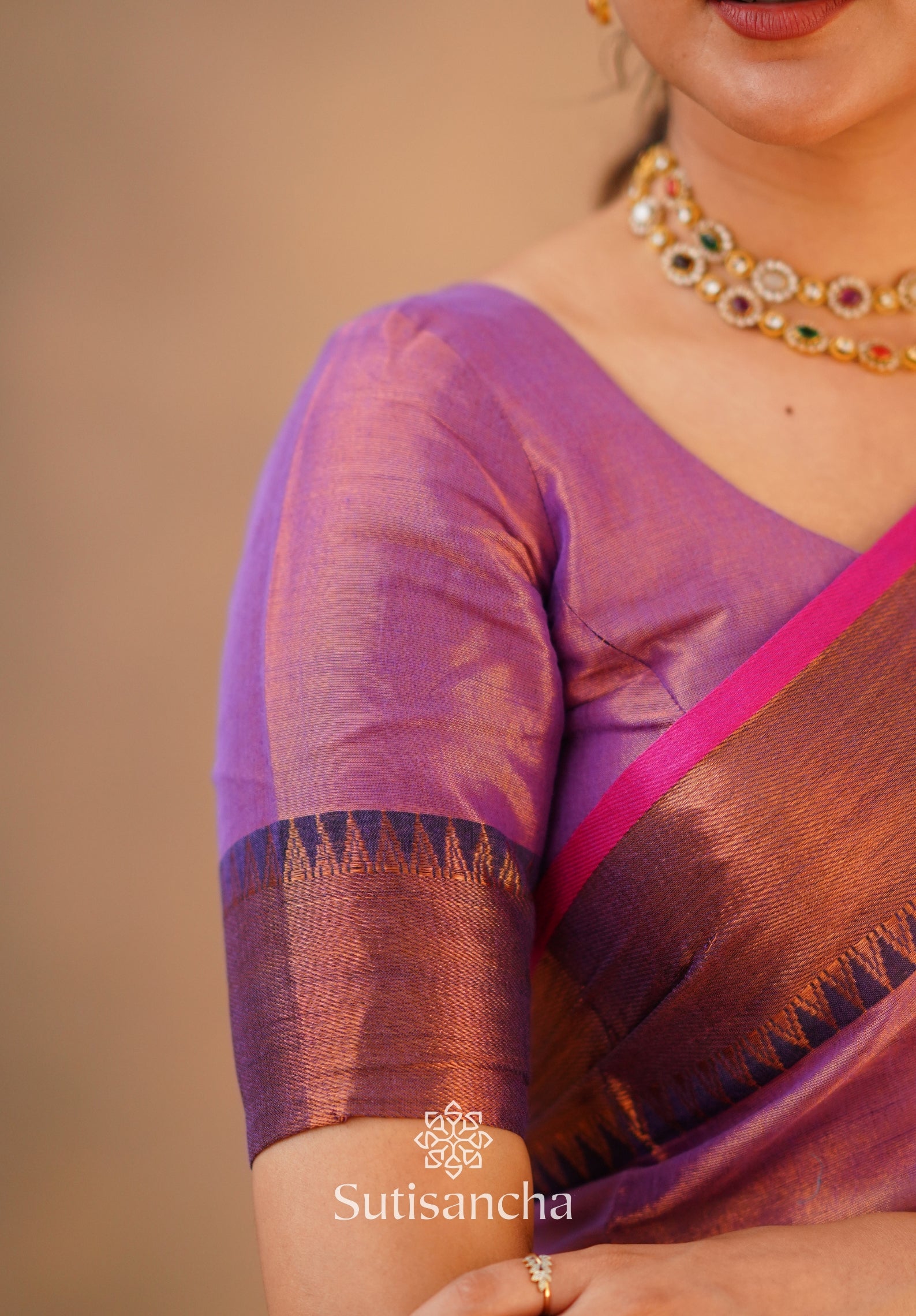 Sutisancha Onion Pink Handloom Cotton Tissue Saree