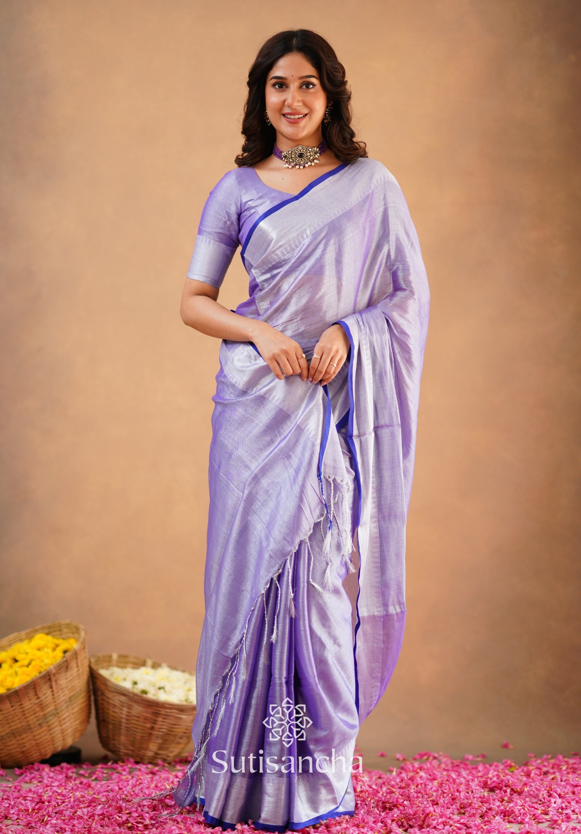 Sutisancha Lavender Handloom Cotton Tissue Saree